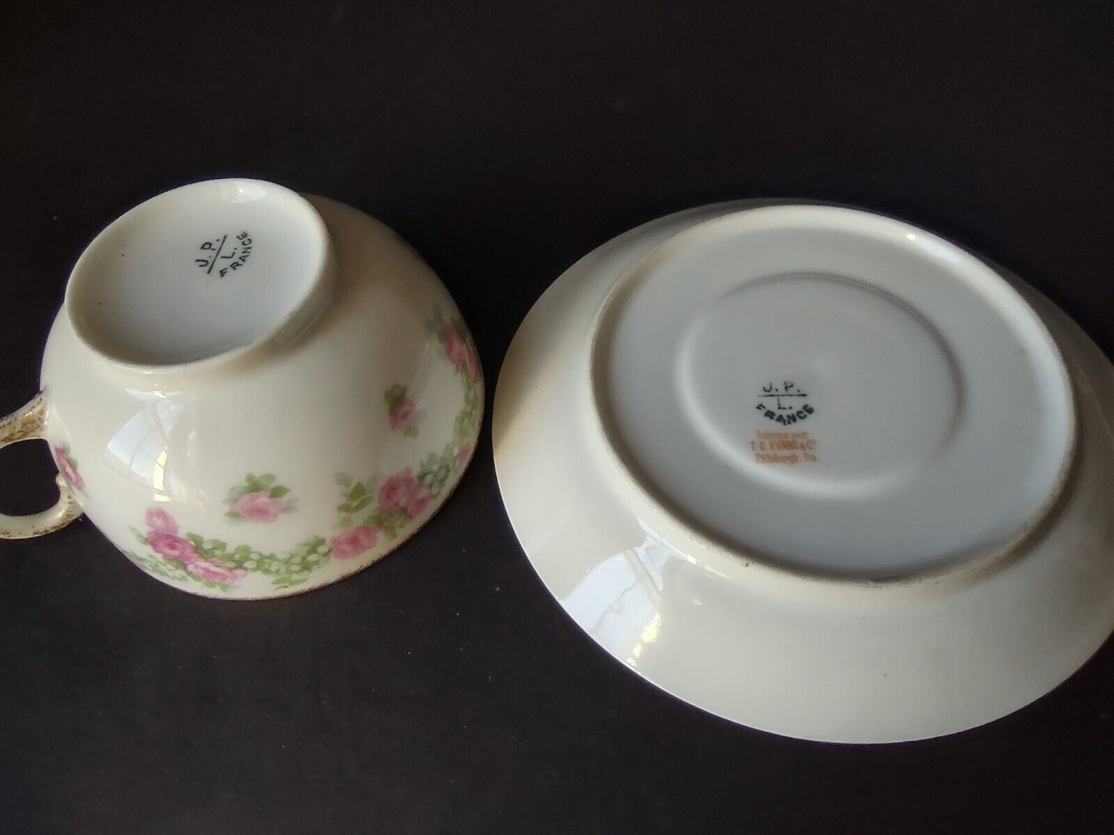 JP France Porcelain for T.G. Evans Tea Cup and Saucer Rose Garland (lot 833)