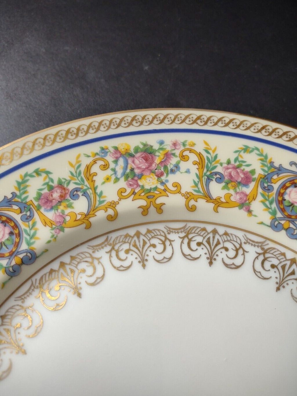 Ahrenfeldt Limoges Gold Trim Ornate Design Blue Dinner Plate 10-7/8" (lot 641)