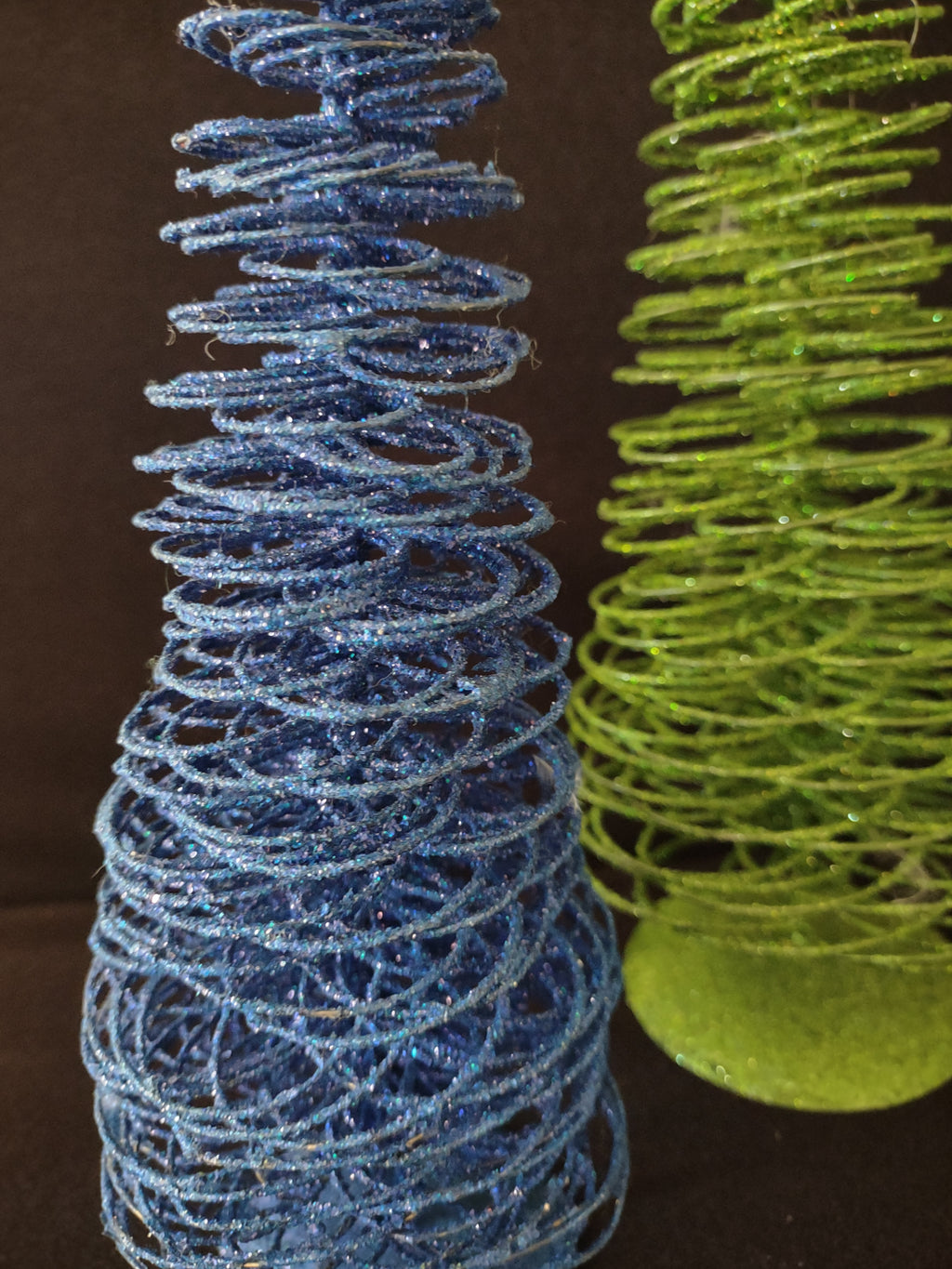 Vintage Christmas 12" Tree Glitter Sparkly Spiral Blue Turquoise x 3 (lot 3236)