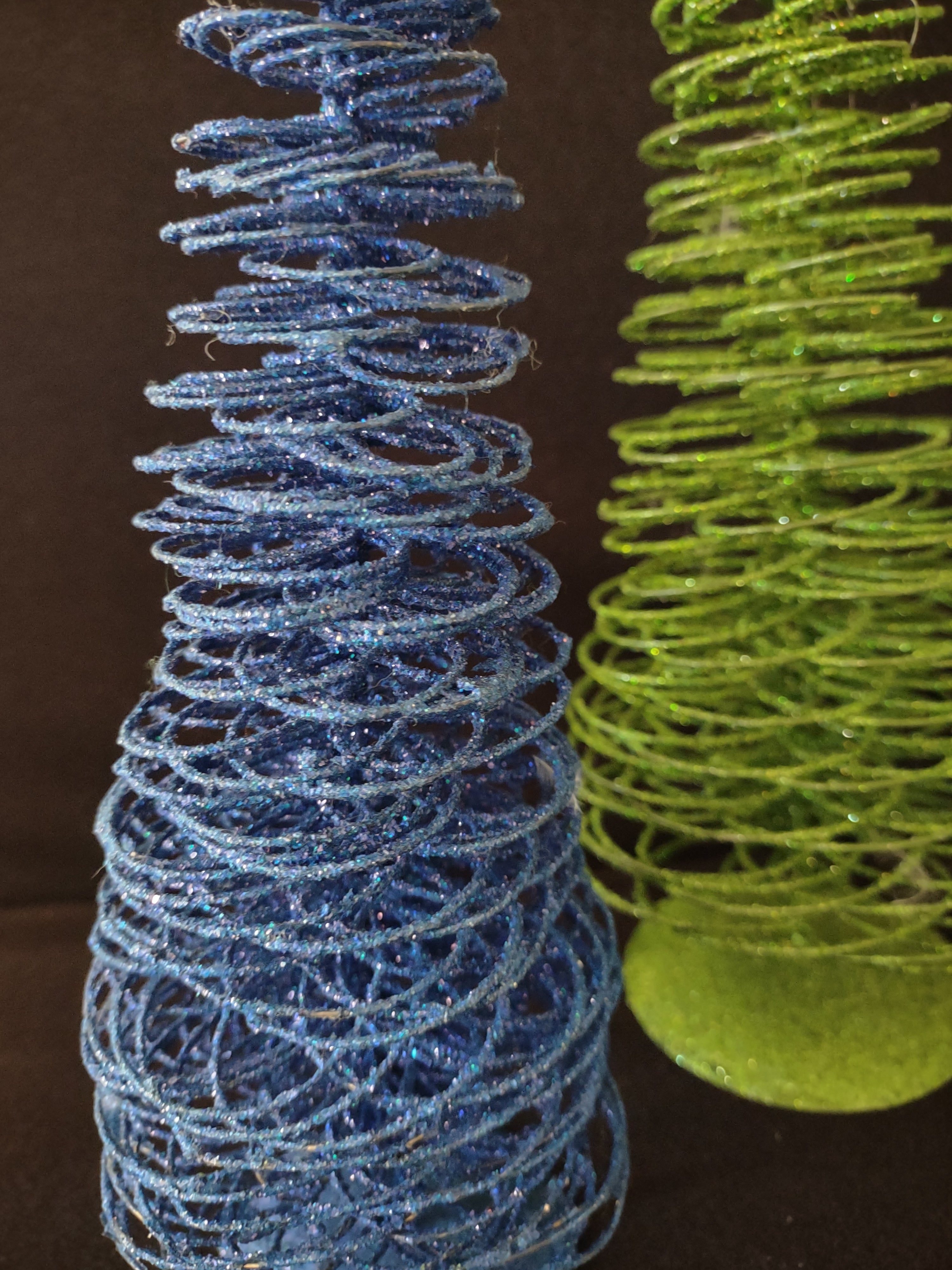 Vintage Christmas 12" Tree Glitter Sparkly Spiral Blue Turquoise x 3 (lot 3236)