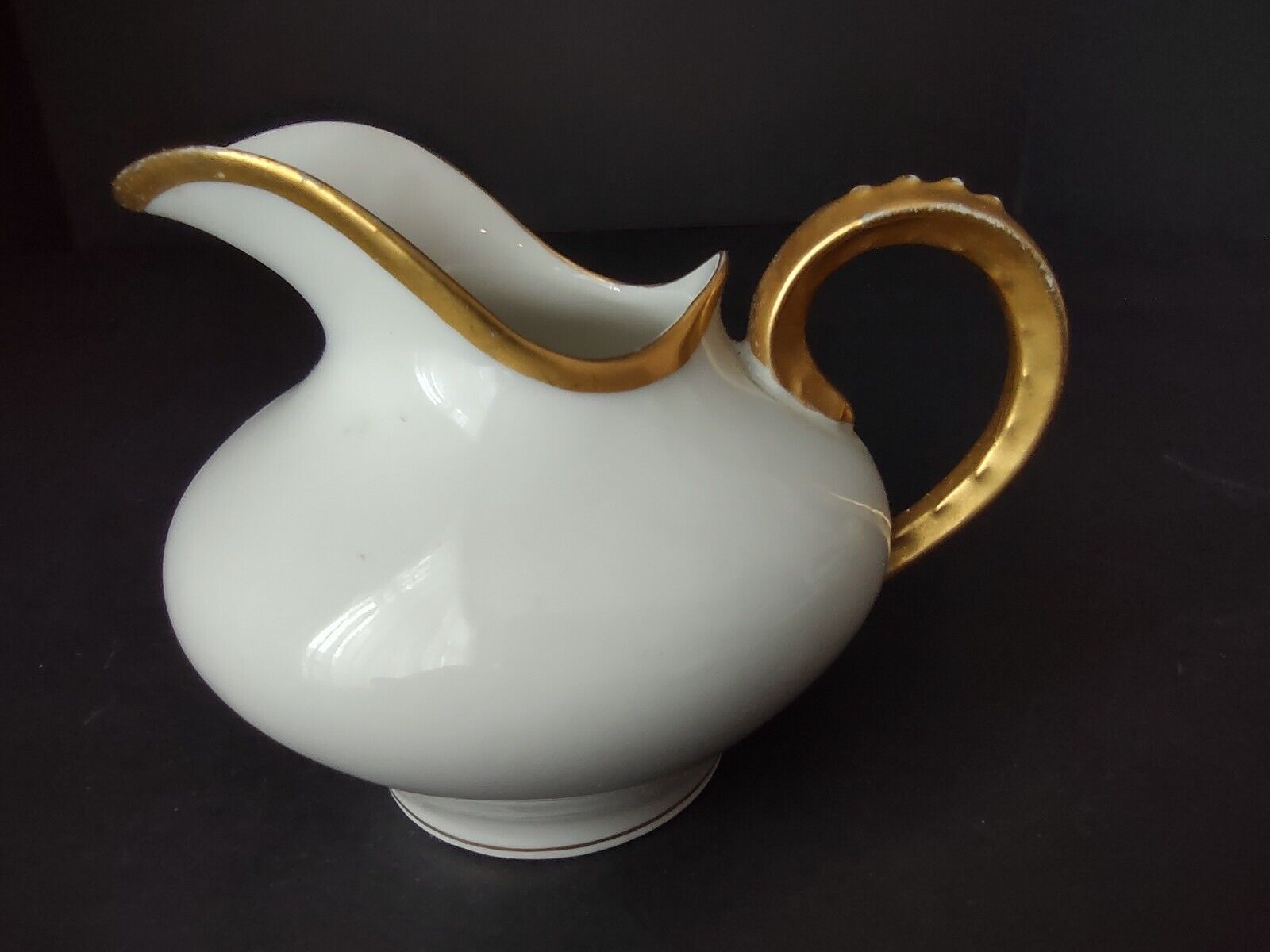 M. Redon France Limoges Heavy Thick Gold Trim Creamer Pitcher 3" tall (lot 713)