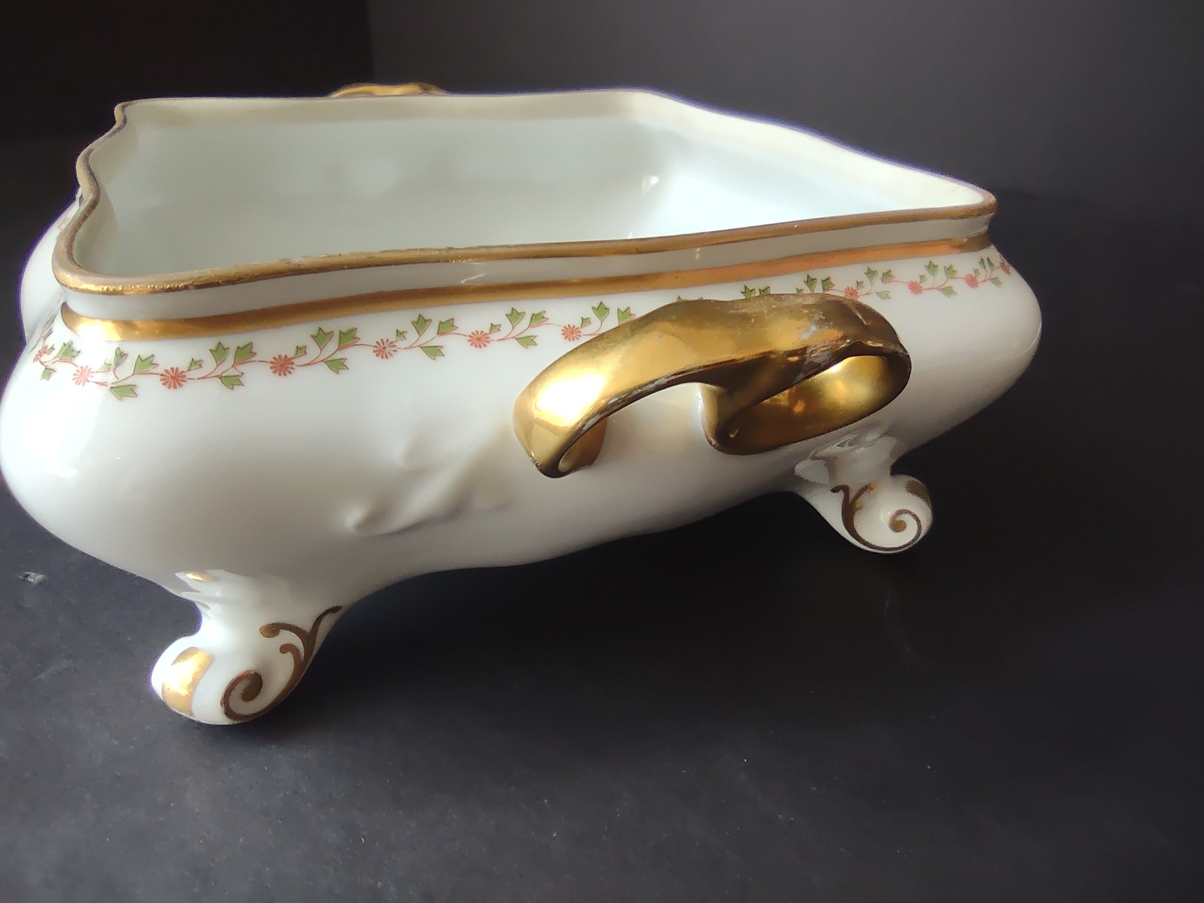 Old Abbey France Limoges Serving Dish NO LID Clover Gold Trim (lot 870)