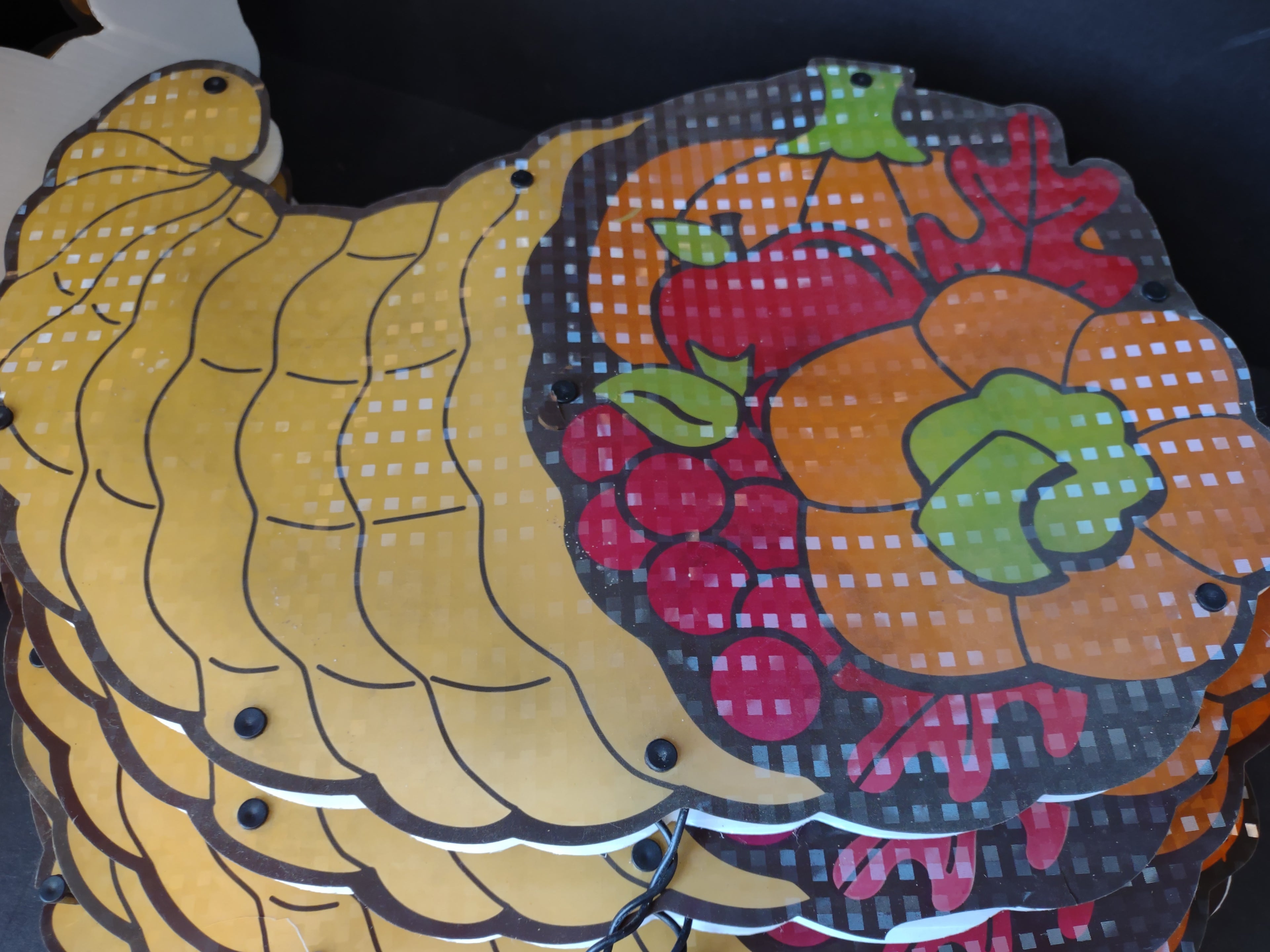 Thanksgiving Cornucopia x 6 Holographic Light Up Window IMPERFECT (lot 3276j)