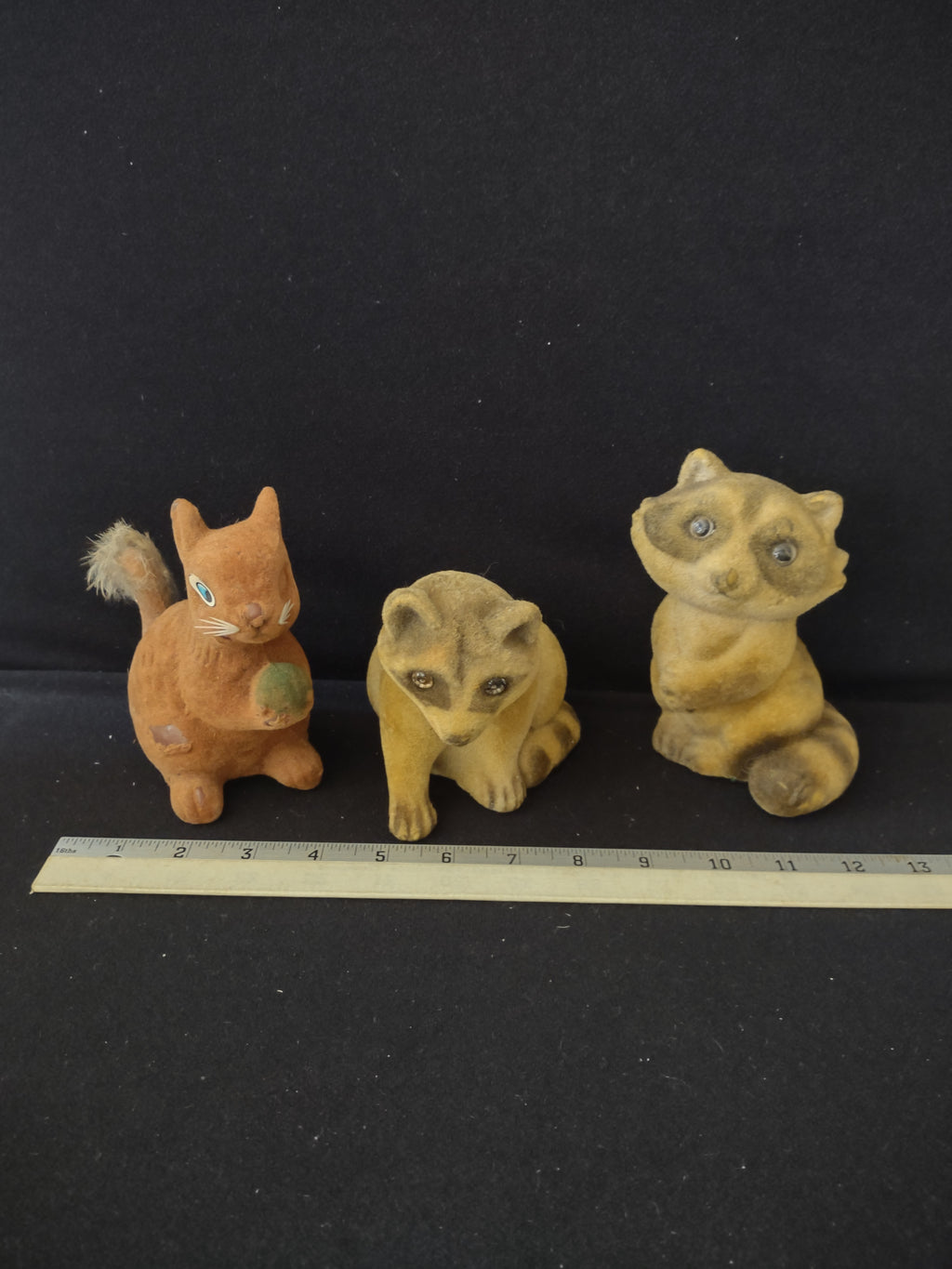 Vintage Flocked Racoon Deer Squirrel Figurines IMPERFECT (lot 3036)