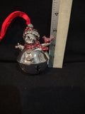 Christmas Silver Plated Snowman Bell Ornament Red Hat Scarf Cardinal (Lot 4101)
