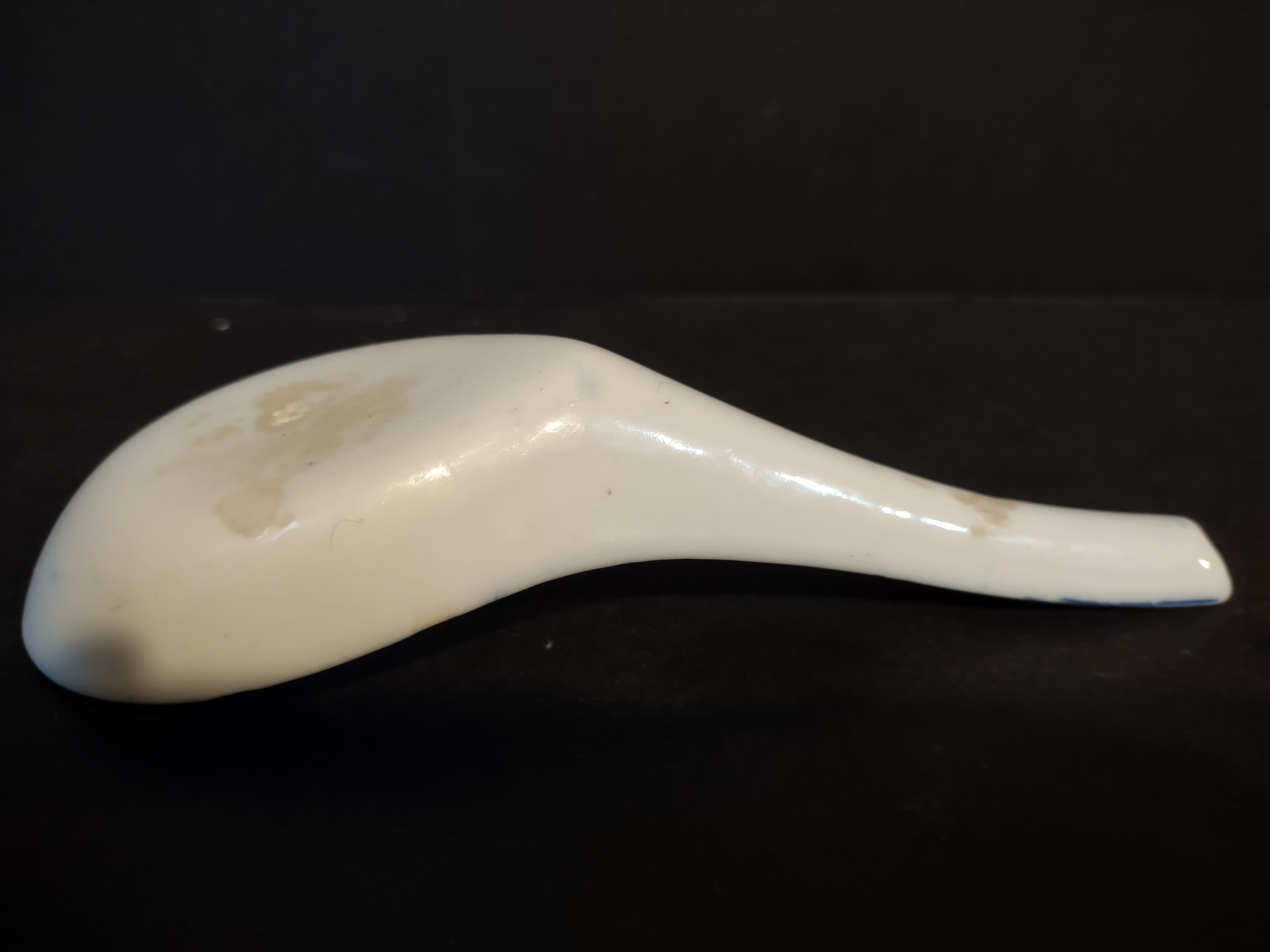 Vintage Small Spoon White Blue Gold Trim (lot 5360)