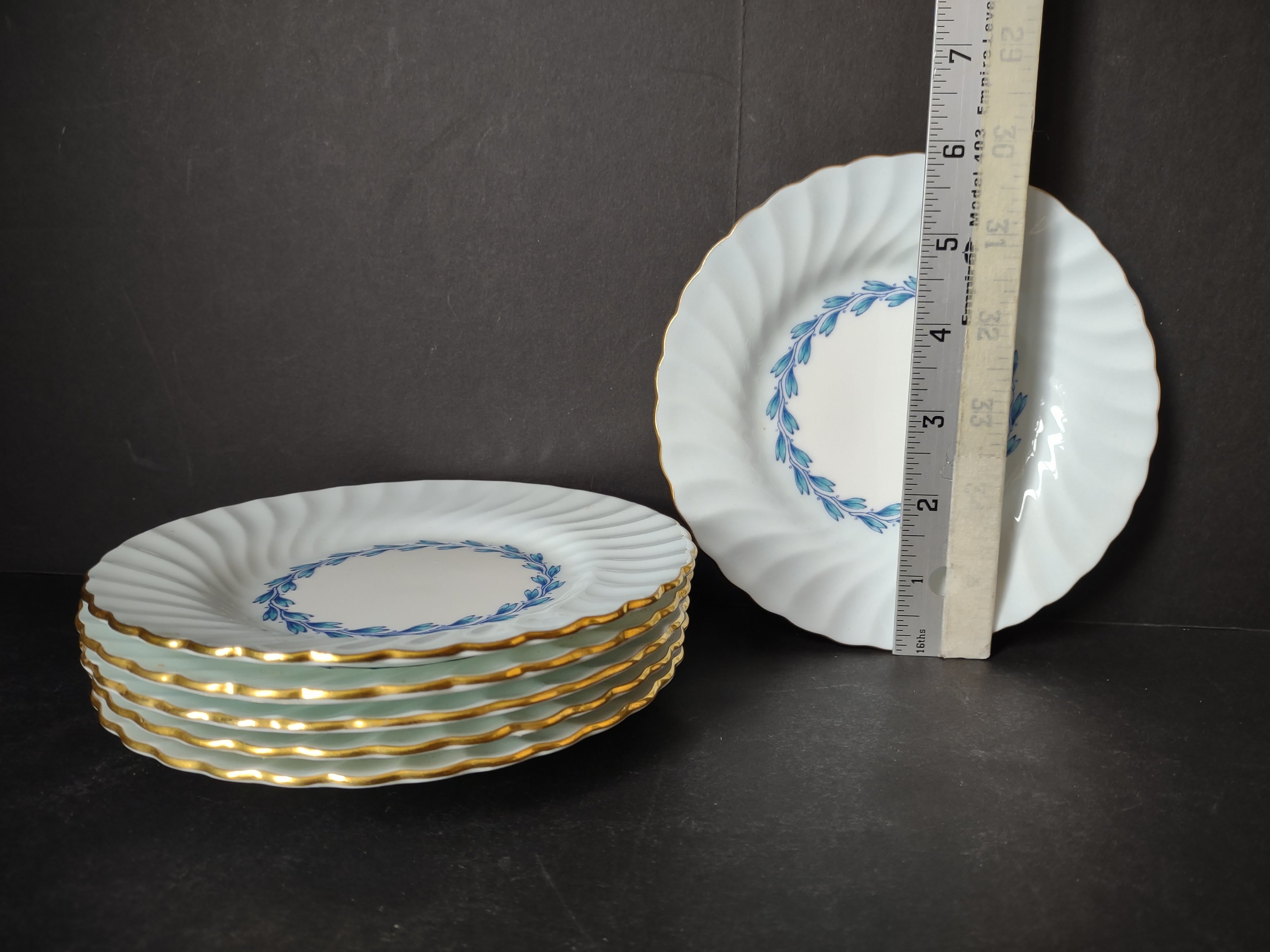 Vintage Minton England Bone China Cheviot Blue Bread Butter Plate x 6 (lot 5441)