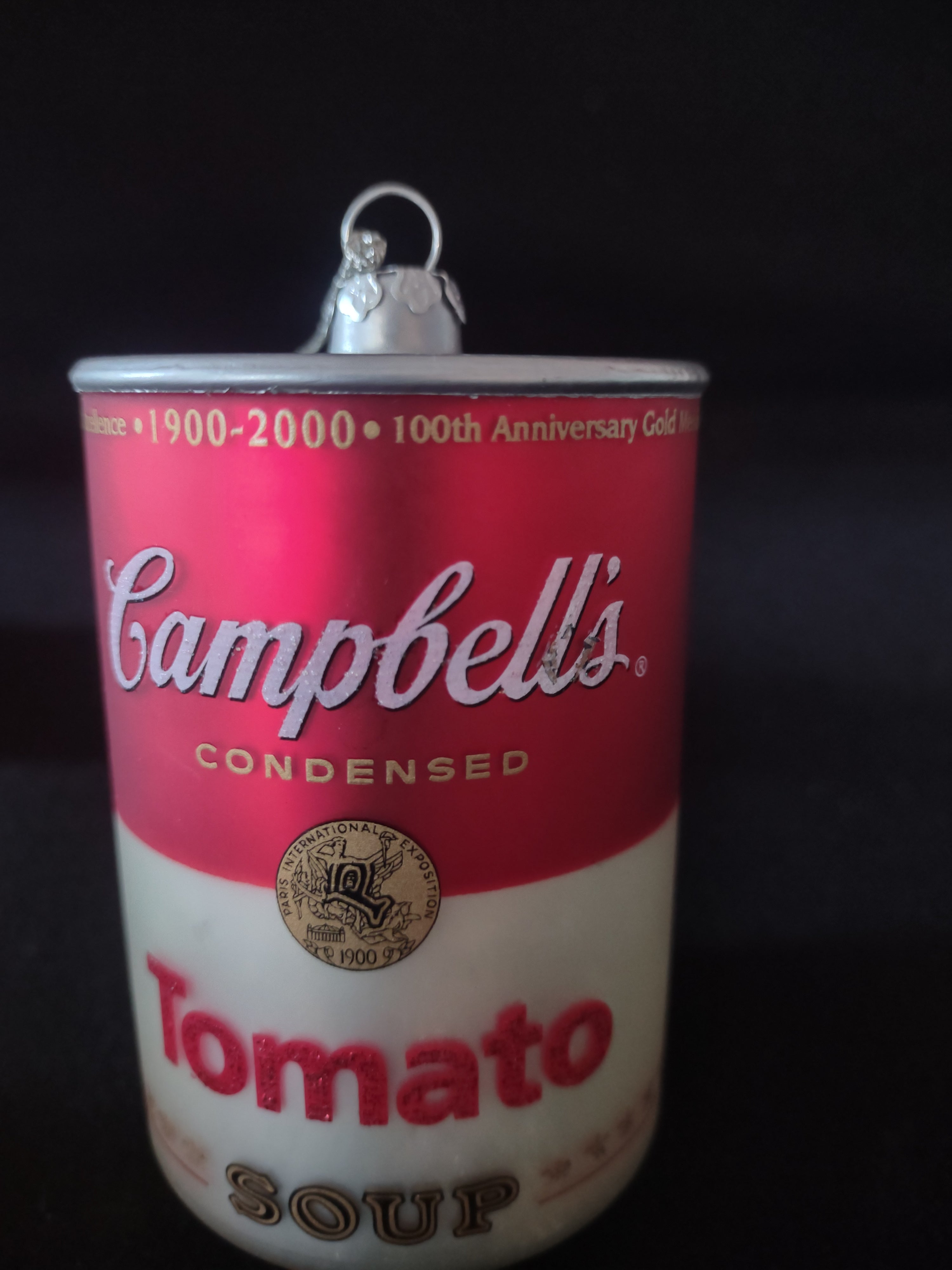 Anniversary 2000 Campbells Glass Tomato Soup Can Christmas Ornament (Lot 4685)