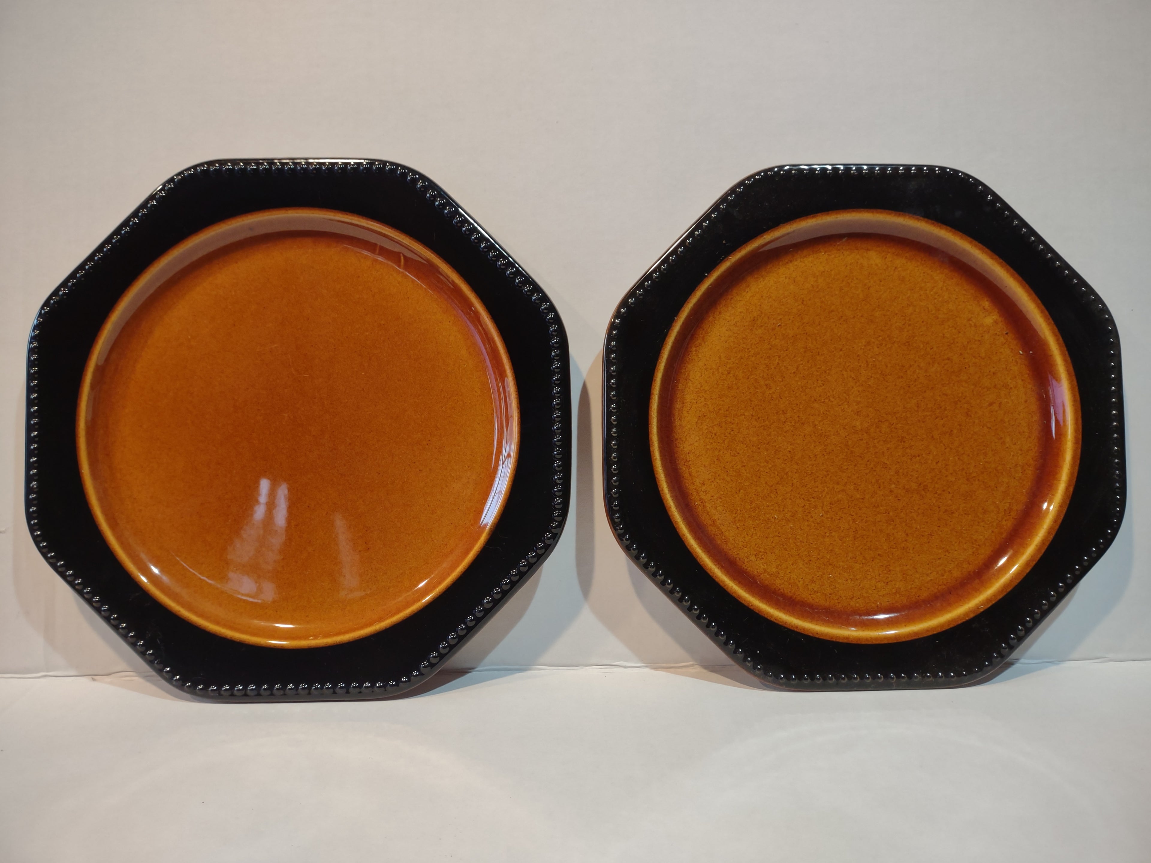 Vintage MCM Ironstone USA Amber Octagon 10" Dinner Plate x 2 Oven Proof lot 5003