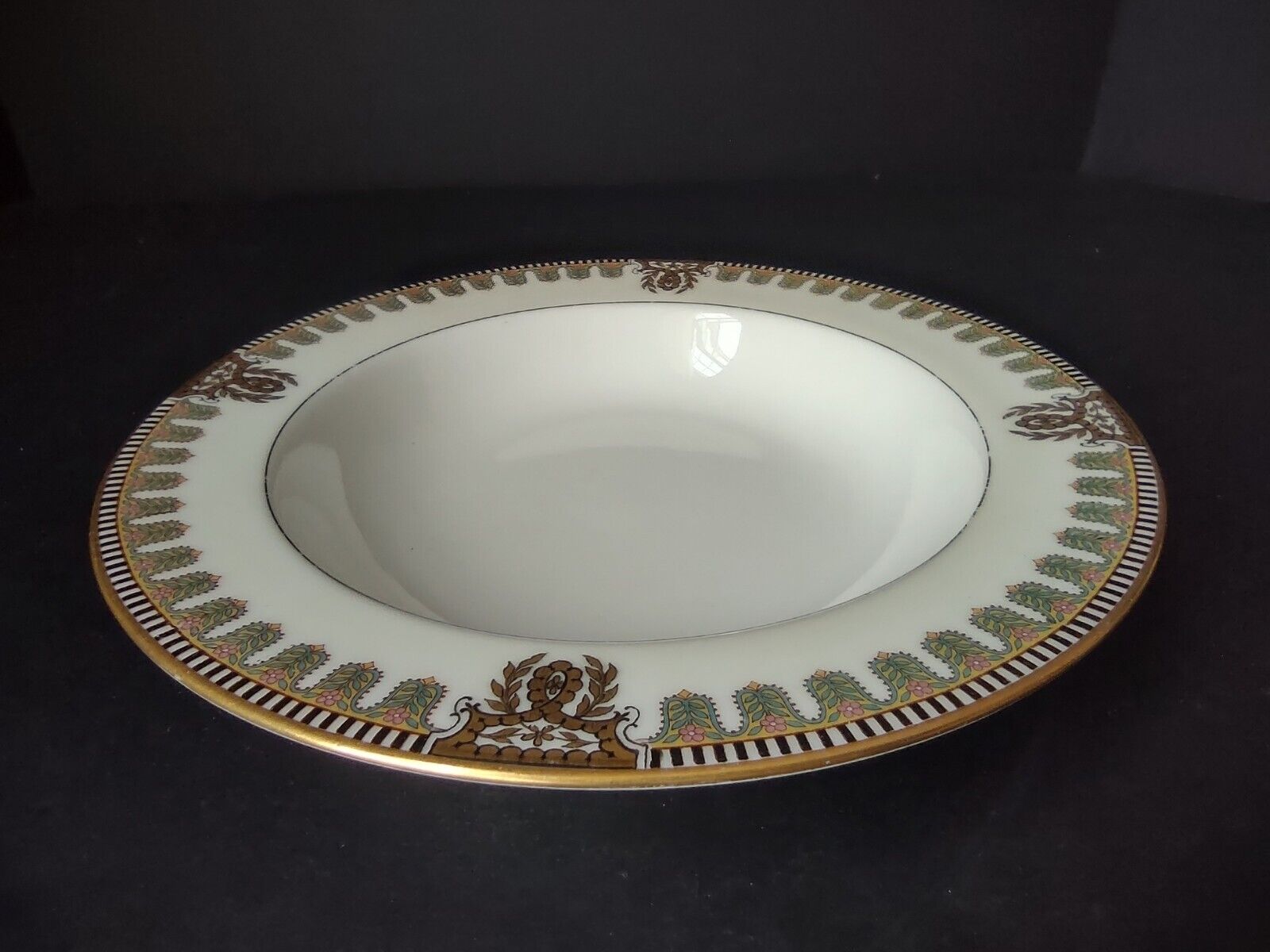 Haviland Limoges Gold Black Pink Turquoise Flower Trim Soup Bowl (lot 663)