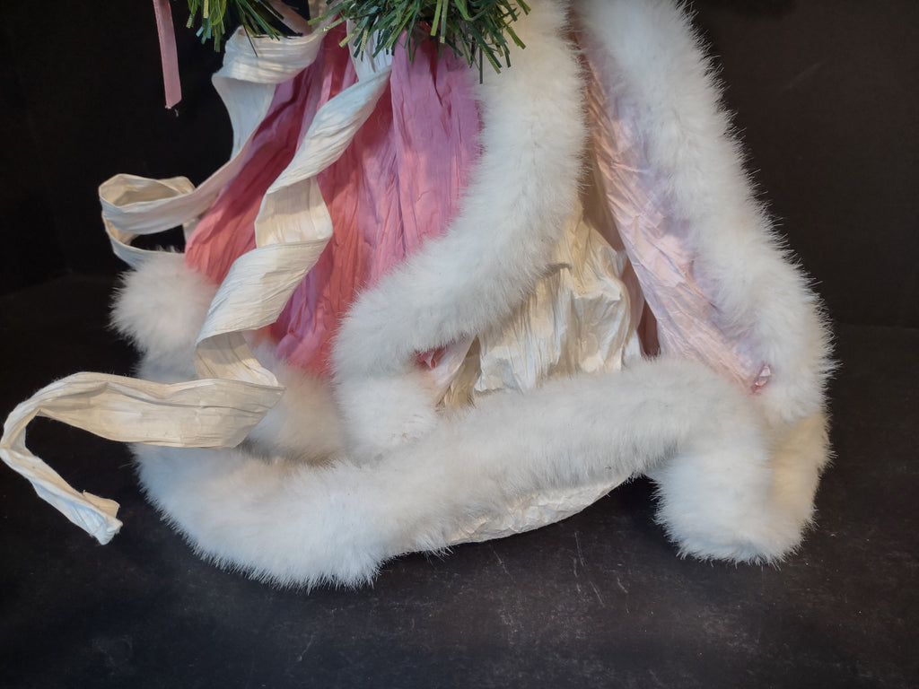 Christmas Angel Tree Topper Pink White 16" Feather Wings (lot 2455)