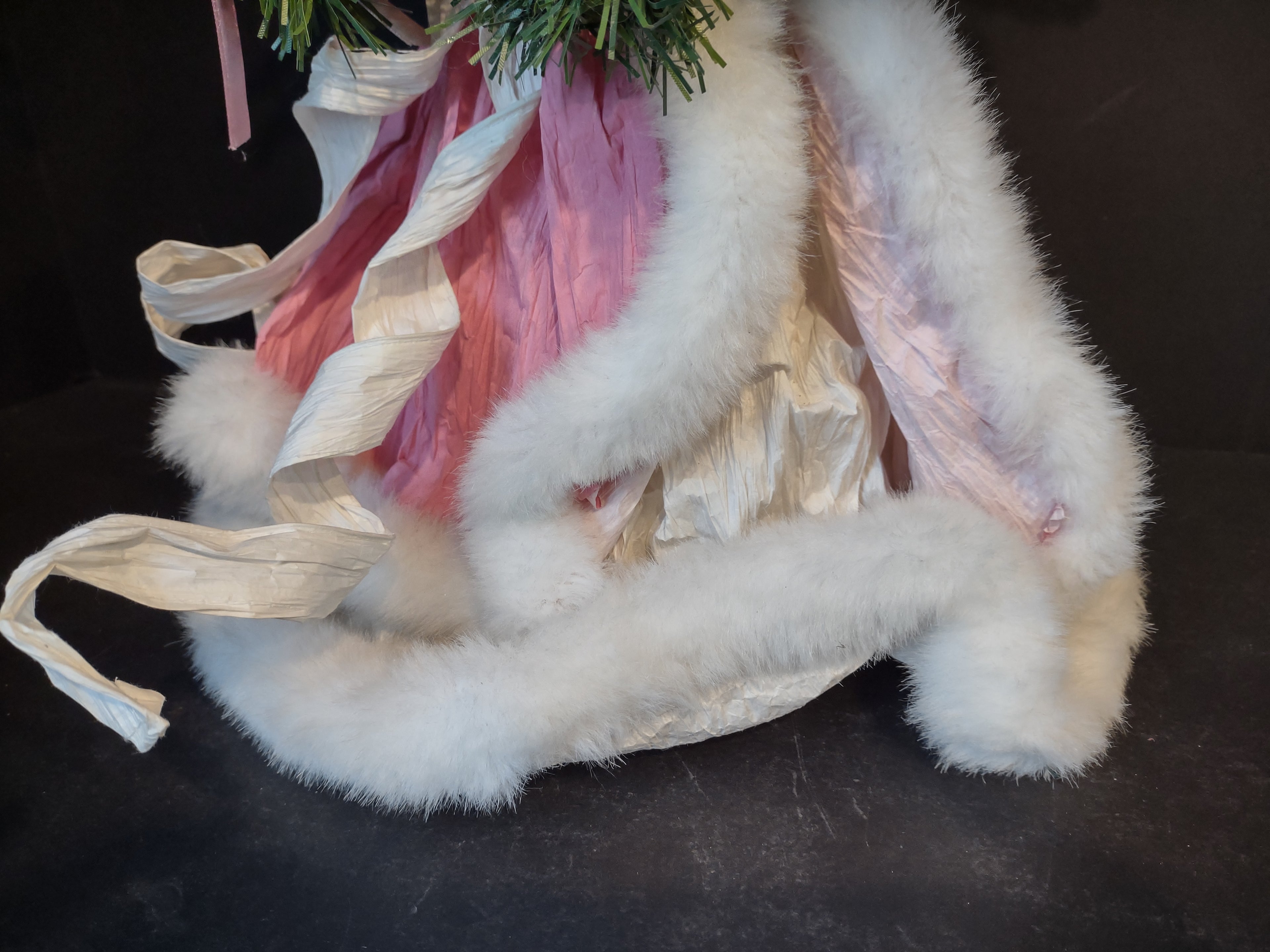 Christmas Angel Tree Topper Pink White 16" Feather Wings (lot 2455)