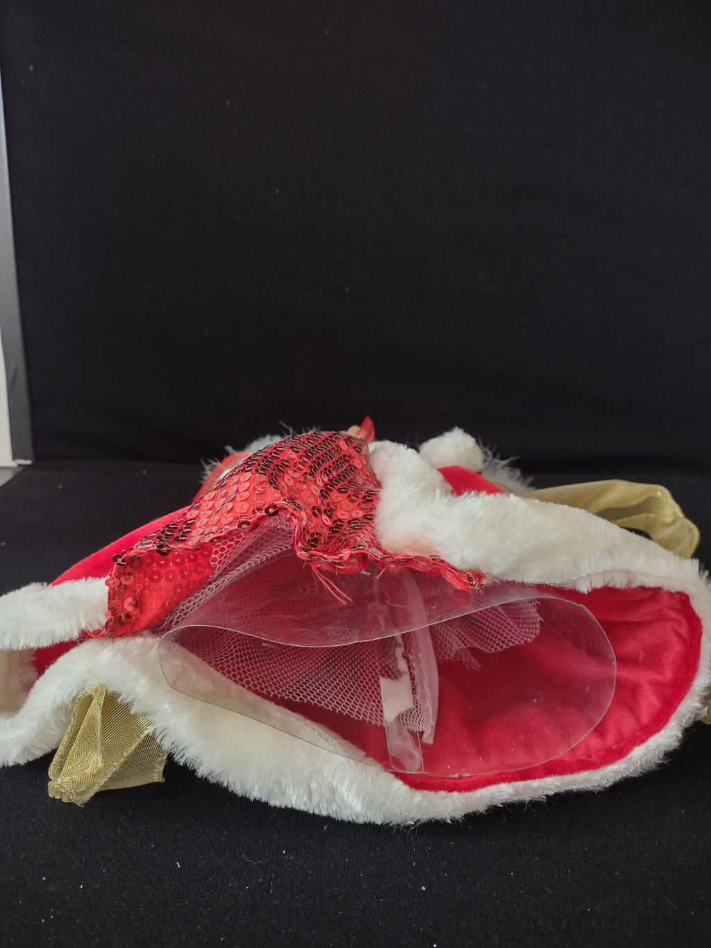 Vintage Christmas Angel Porcelain Head Red Gown Feather Wings (Lot 3731)