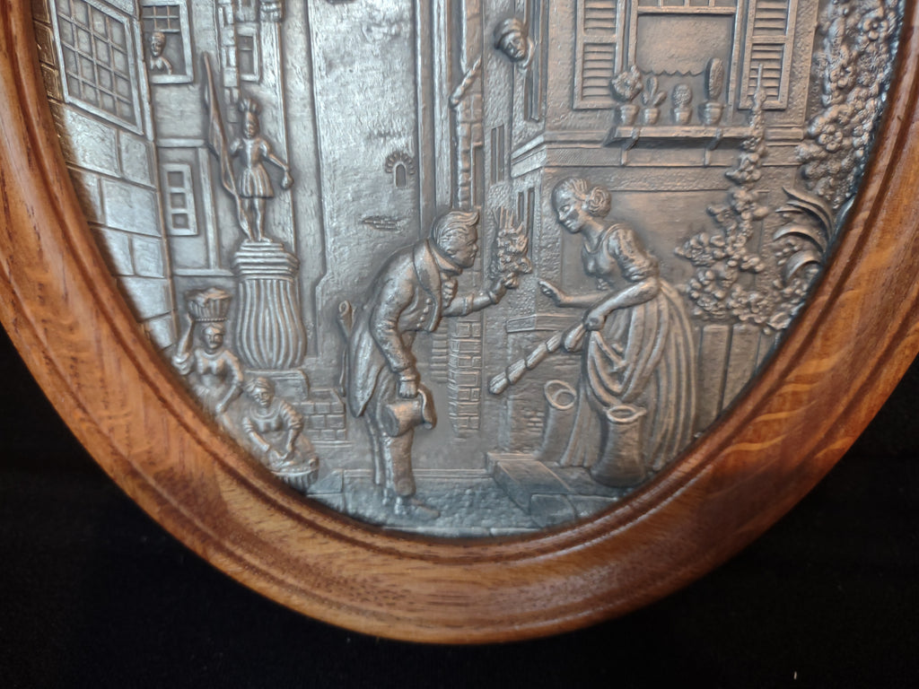Vintage 3-D Scene German Town Frieling Zinn Pewter Wood Picture (lot 2658c)
