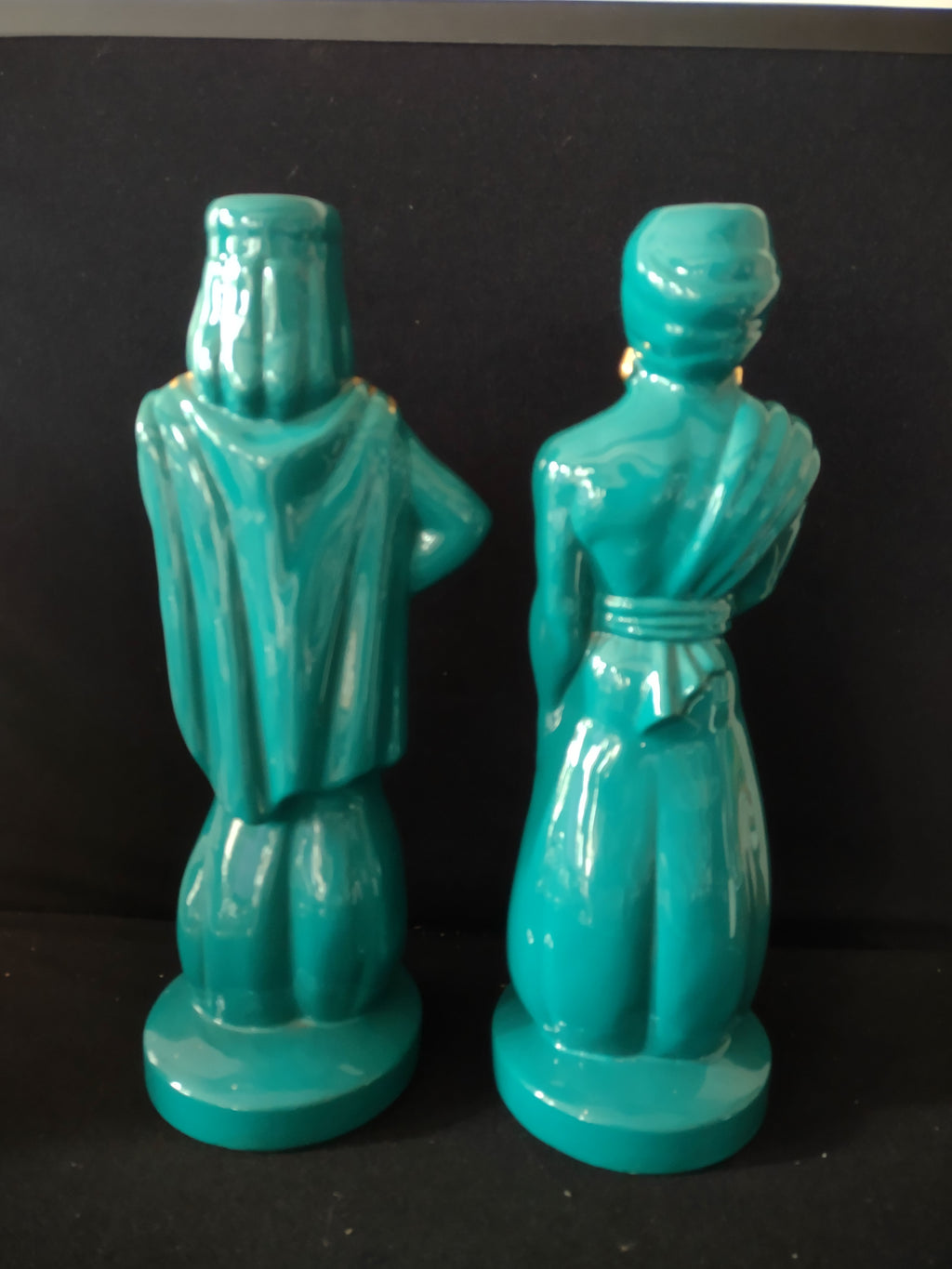 Vintage Ceramic Eastern Style Figurine Man Woman Turquoise Gold Accent (Lot 3737