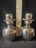 Christmas Winter Crate Barrel Silvertone Snowmen Taper Candle Holder x 2 Lot4535