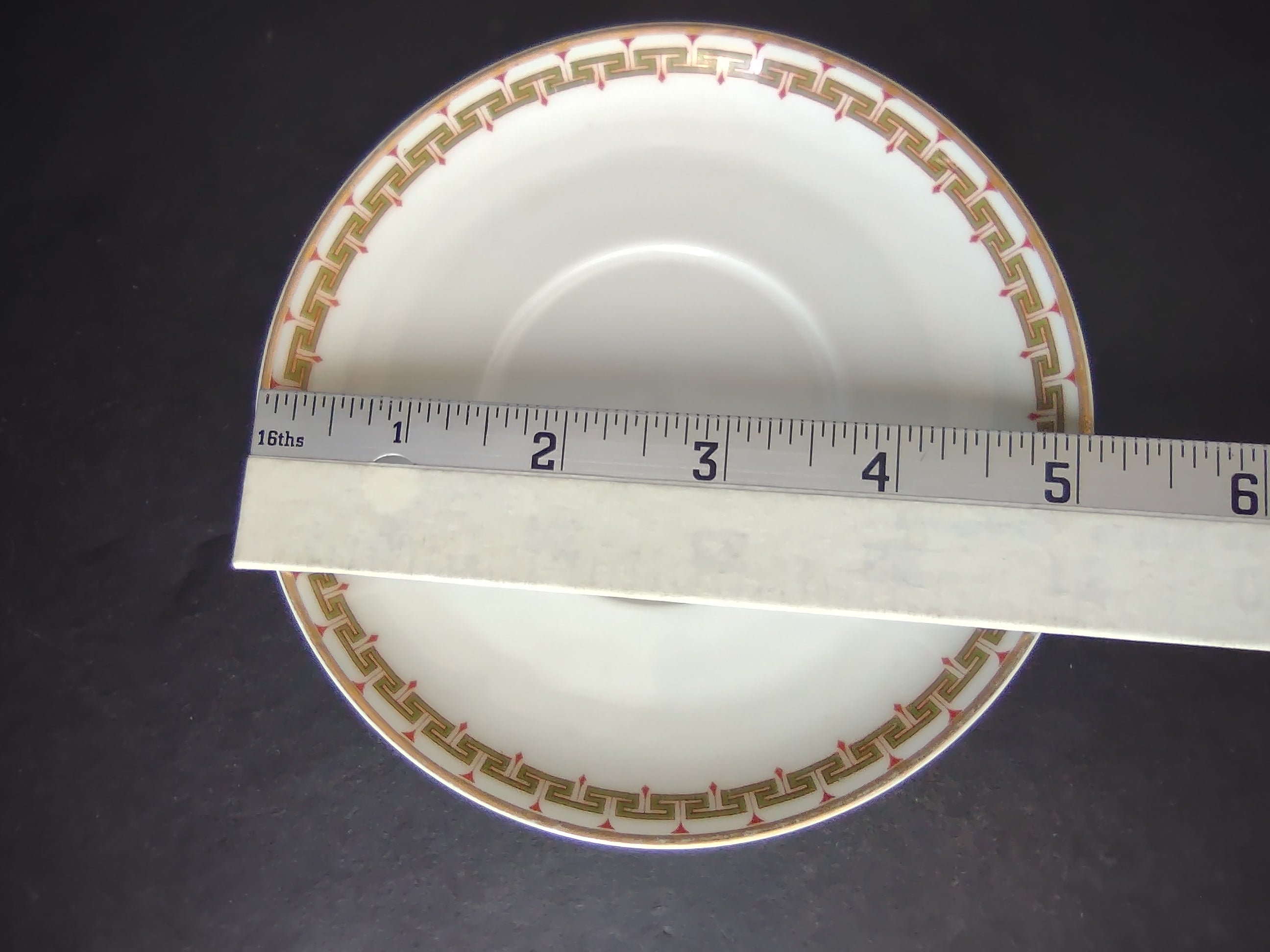 Haviland Limoges Bouillon Cup and Saucer Green Red Design (lot 1063)