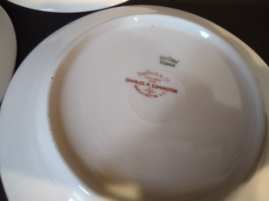 Haviland Limoges France 3 x Bread Butter Plate Gold Handles Red Blossoms lot 557