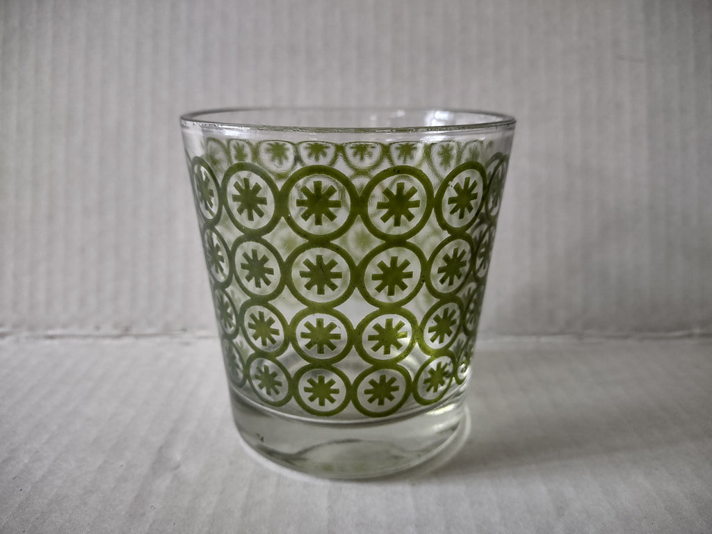 Vintage Retro MCM Atomic Starburst Asterisk Green Drinking Glass x 2 (lot 5166)