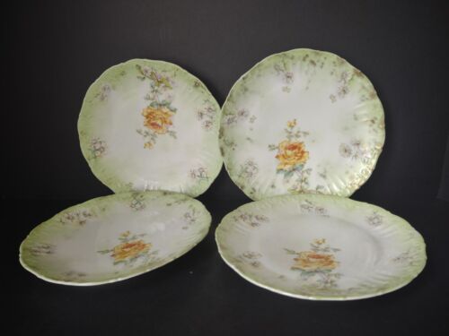 lot 760 4 x Dessert Plate Green Yellow Rose Daisy Raised Edge