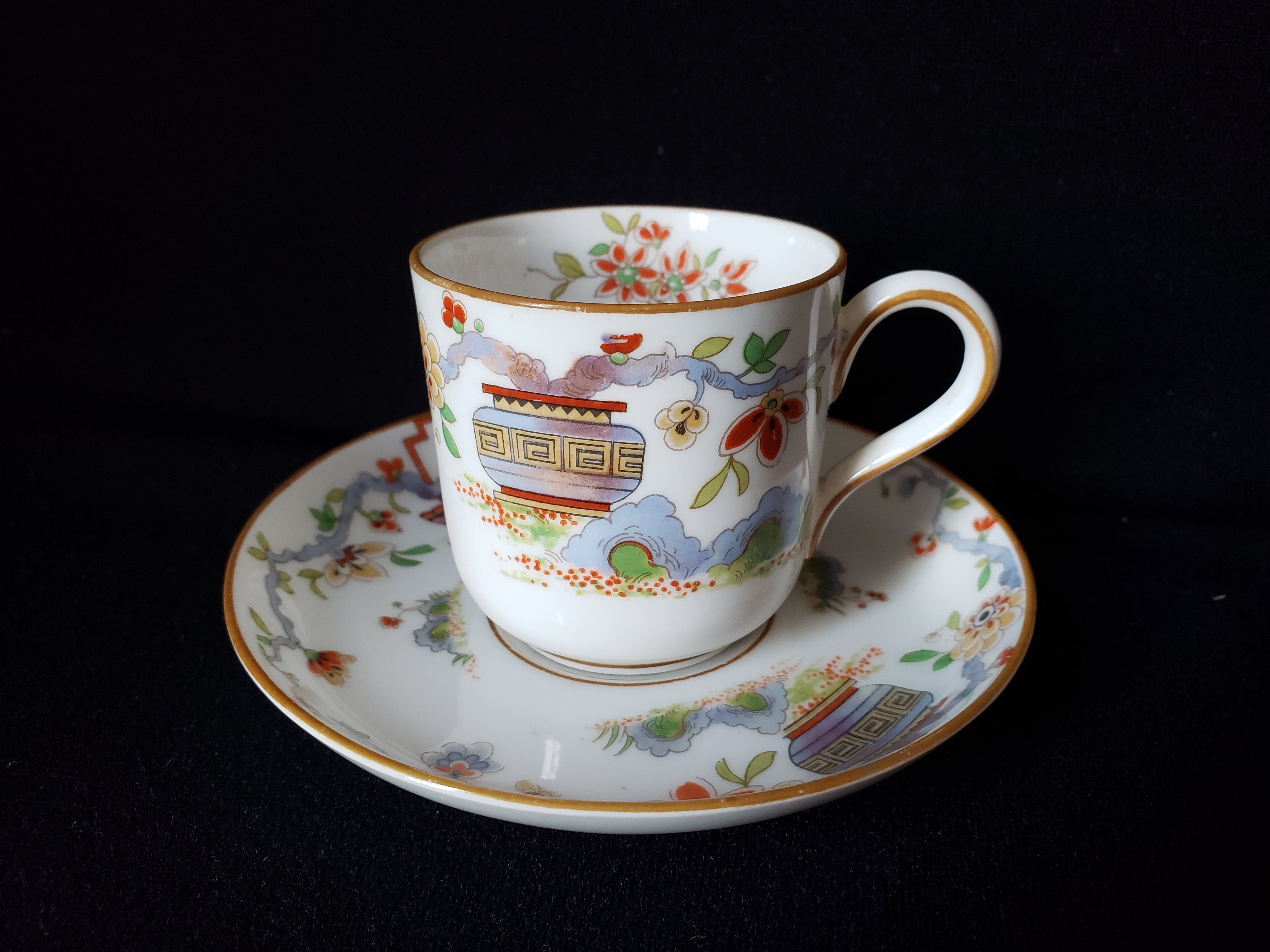 Vintage Royal Worcester Higgins Seiter Butterfly Demitasse Cup Saucer (lot 2124)