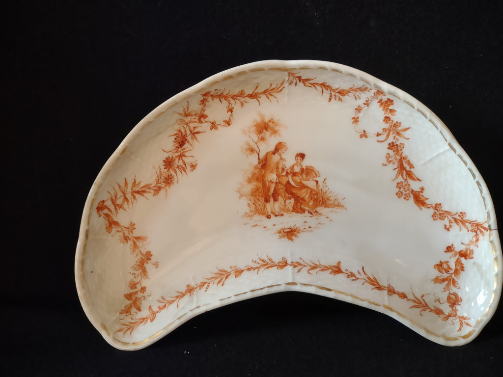 Vintage Salad Plate Large Crescent Shape Gold Trim French Style Cottage(lot 5275