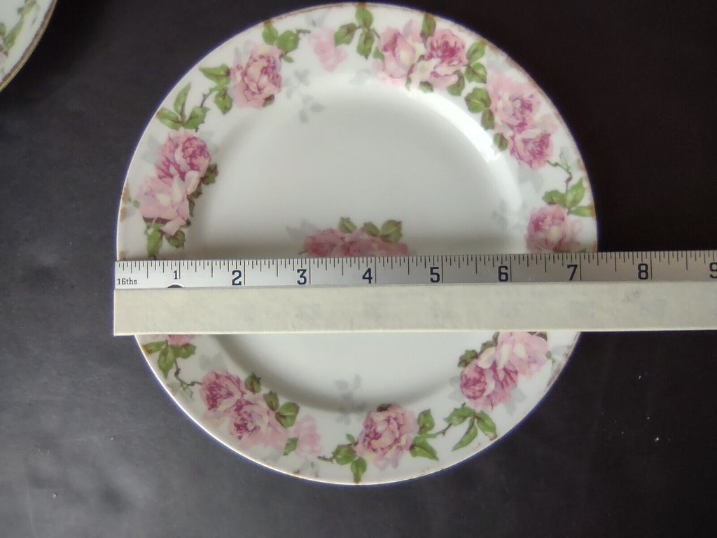 5 x PL Redon Limoges France Large Rose Dessert Plate Gold Trim 7-3/8" (lot 489)