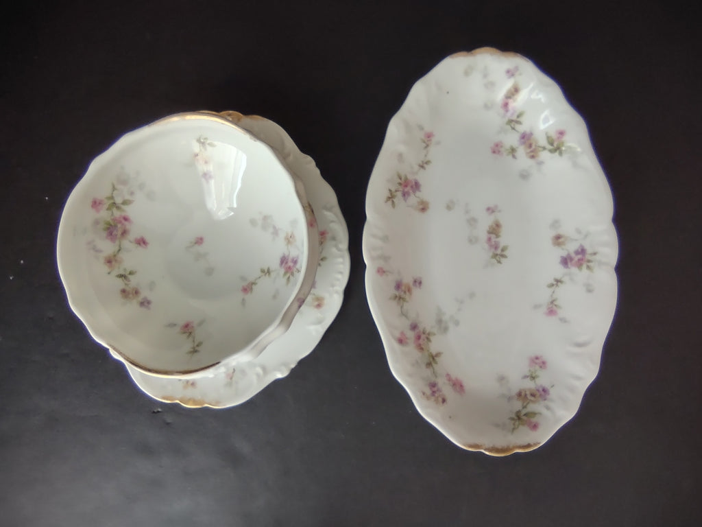 Haviland Limoges Set 2 Serving Bowl PlatterPink Purple Yellow Rose (lot 840)