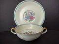 Ahrenfeldt Limoges France Bouillon Cup & Saucer Gold Blue Trim Rose (lot 737)