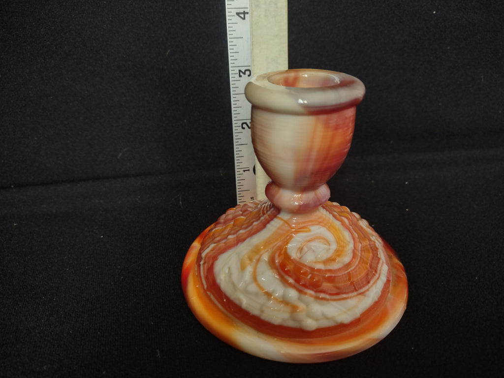 Vintage Indiana Glass Candle Stick Holder Milk Glass Marbled 3" (lot 2737)