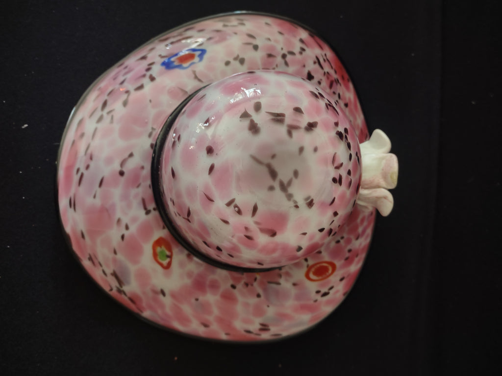 Millefiori Art Glass Block Crystal Pink Confetti Hat Fruit Bowl (Lot 3221)