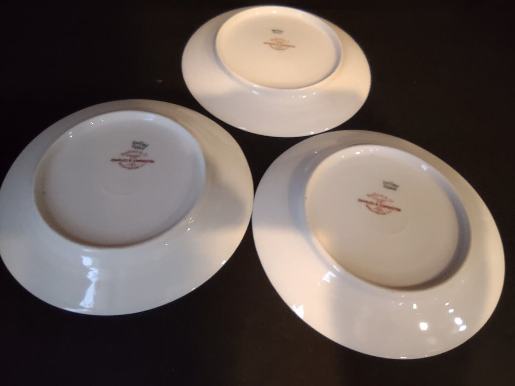 Haviland Limoges France 3 x Bread Butter Plate Gold Handles Red Blossoms lot 557