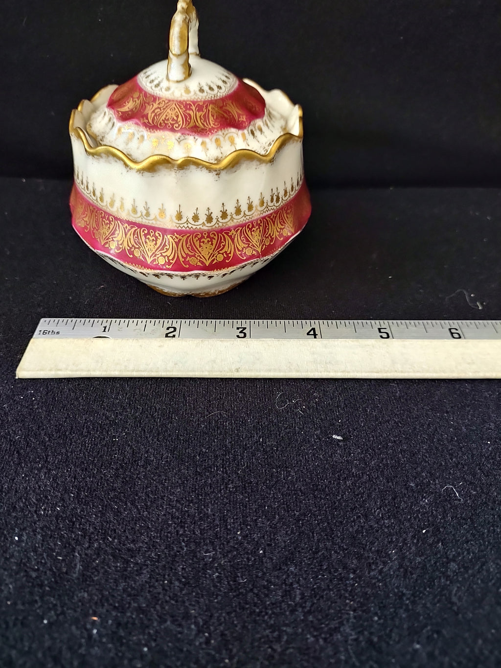 Vintage Limoges French Chic Sugar Bowl Red White Gold Pattern (Lot 3821)