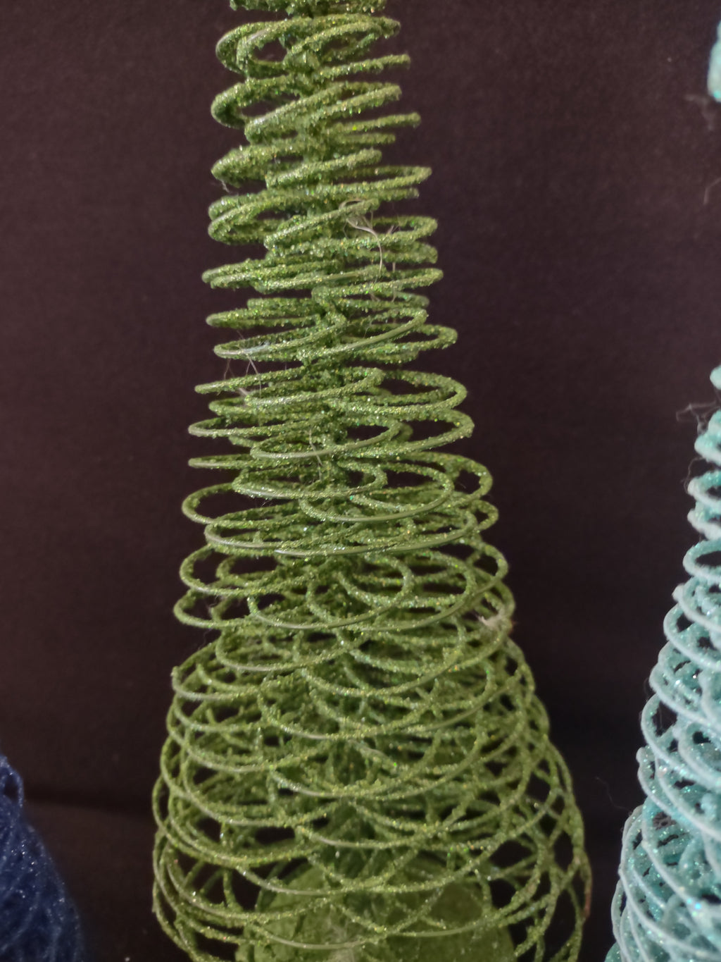 Vintage Christmas 12" Tree Glitter Sparkly Spiral Blue Turquoise x 3 (lot 3236)