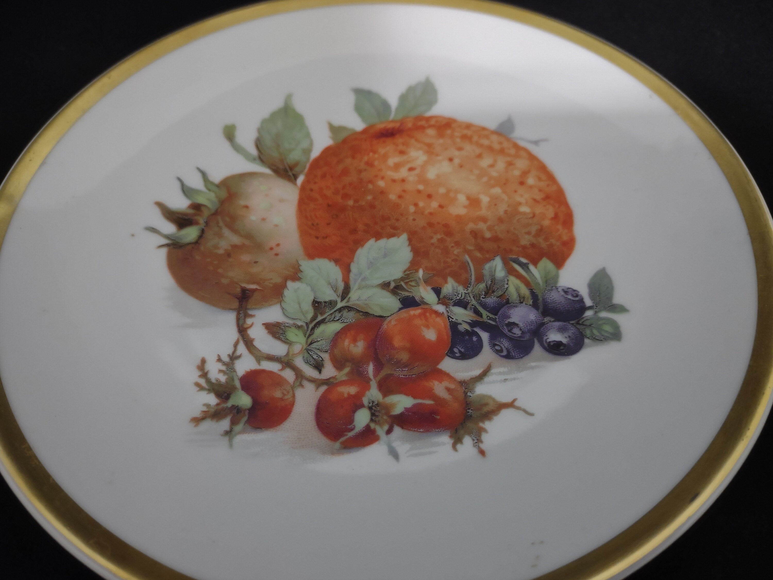 Collectible Plate Bavaria E&R Golden Crown Orchard Fake Orange Berry Fruit Design 7-3/4" # 128