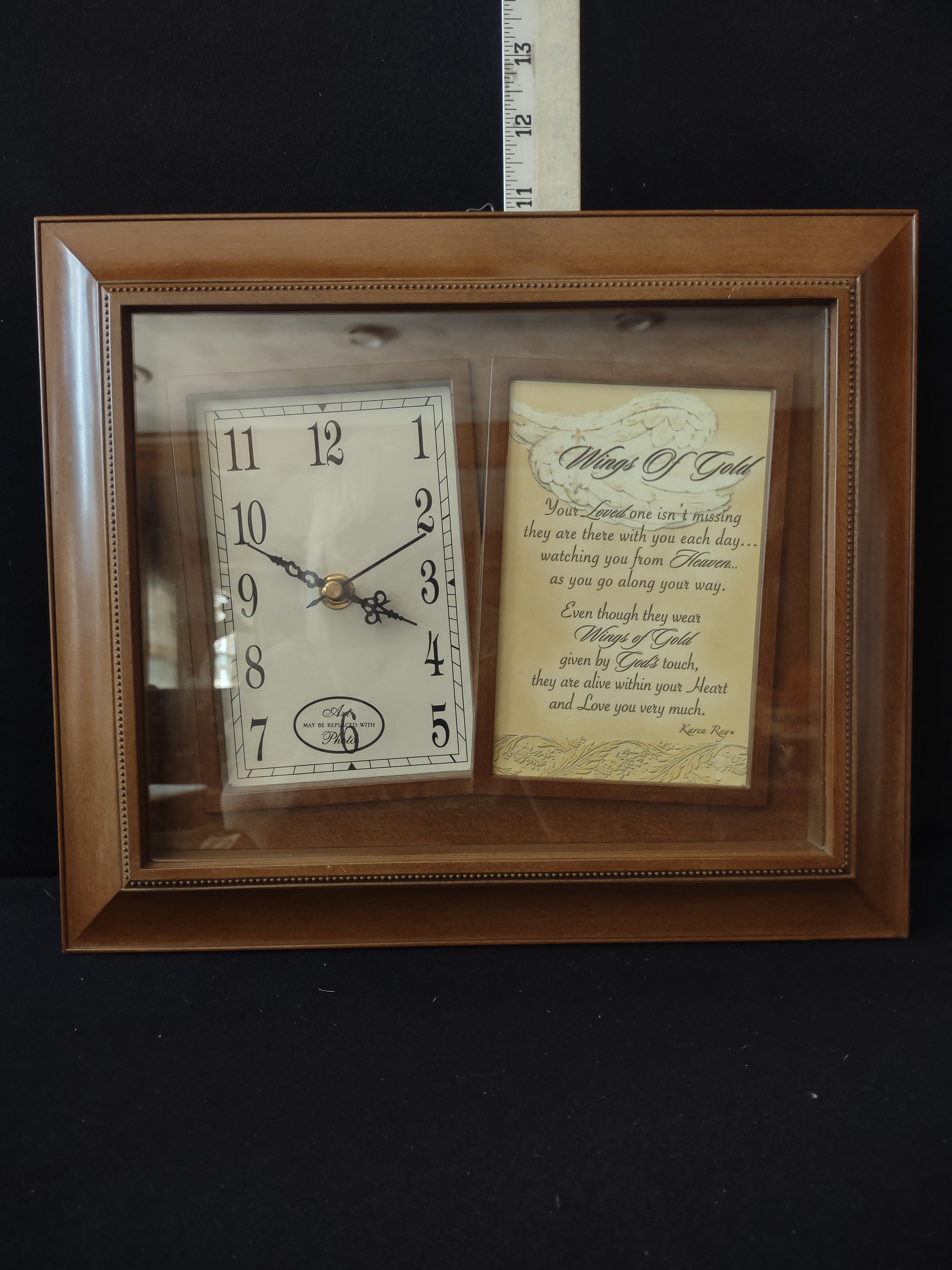 Shadow Box Wooden Picture Frame Clock Replaceable Picture (Lot 3465)