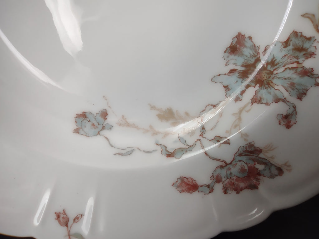 Antique Haviland Limoges Blue Red Flower Soup Plate 9" (lot 957)