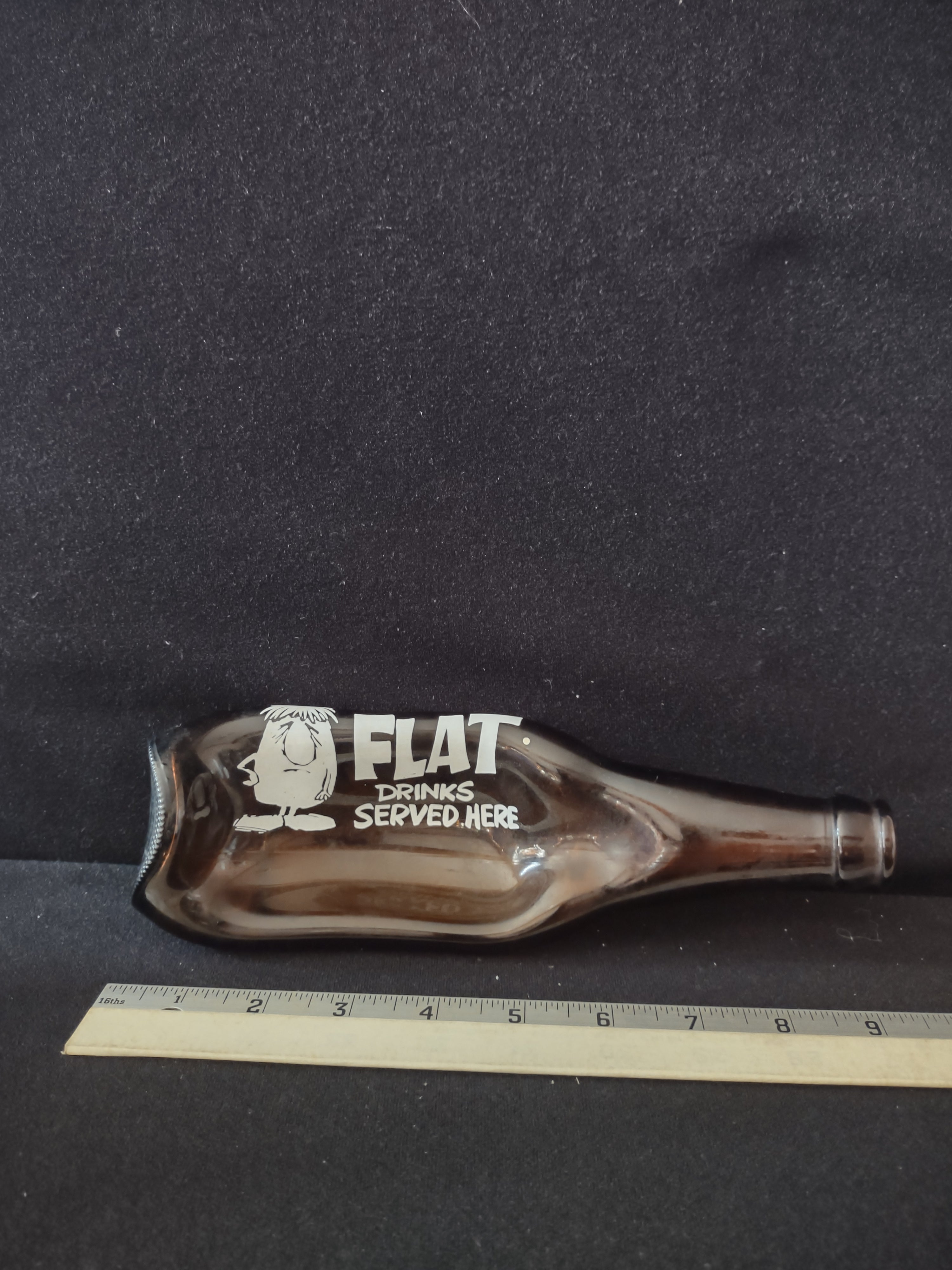 Vintage Brown Beer Bottle Flat Drinks Served Here Cartoon Character (Lot 3189)