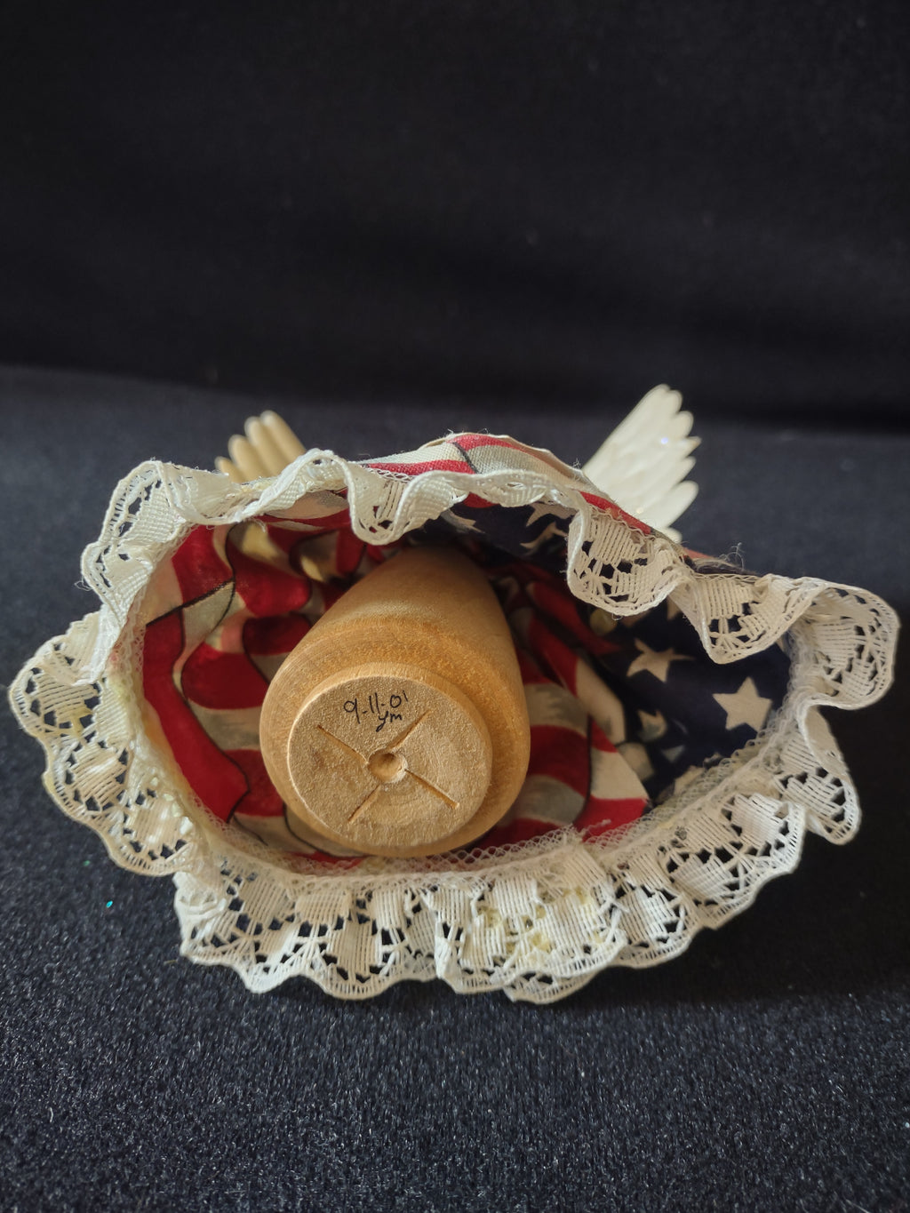 Handmade Christmas Patriotic Angel Ornament Red White Blue Gown Wings (Lot 4515)