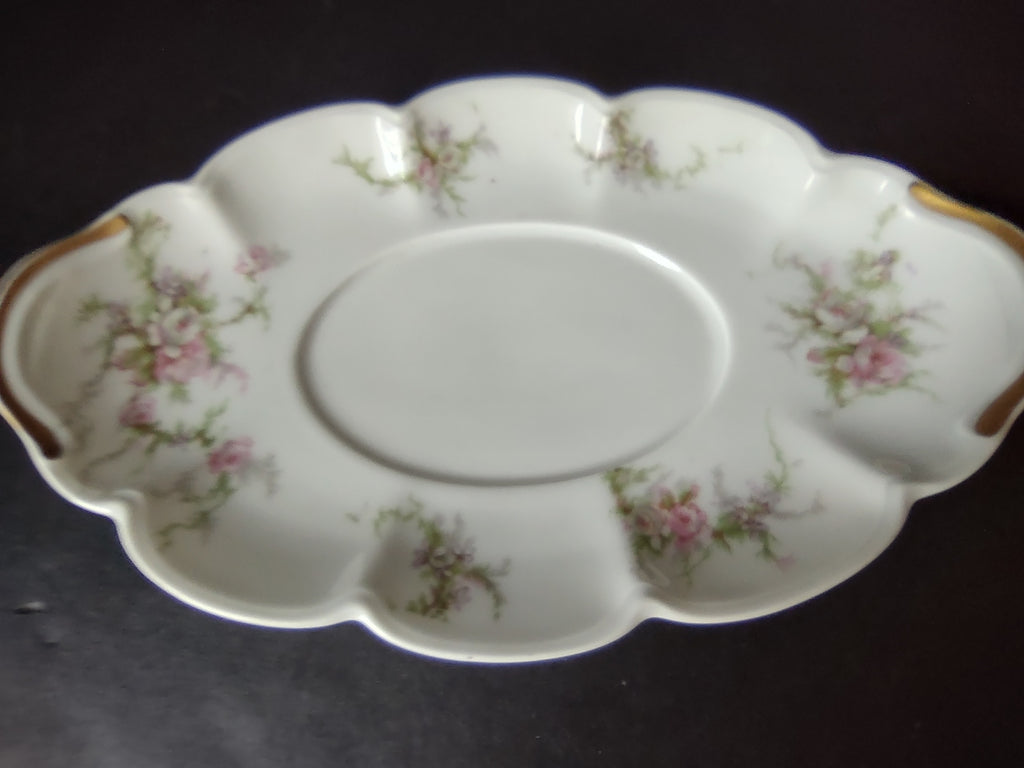 Haviland Limoges Gravy Bowl UNDERPLATE ONLY White Cabbage Rose Moss (lot 911)