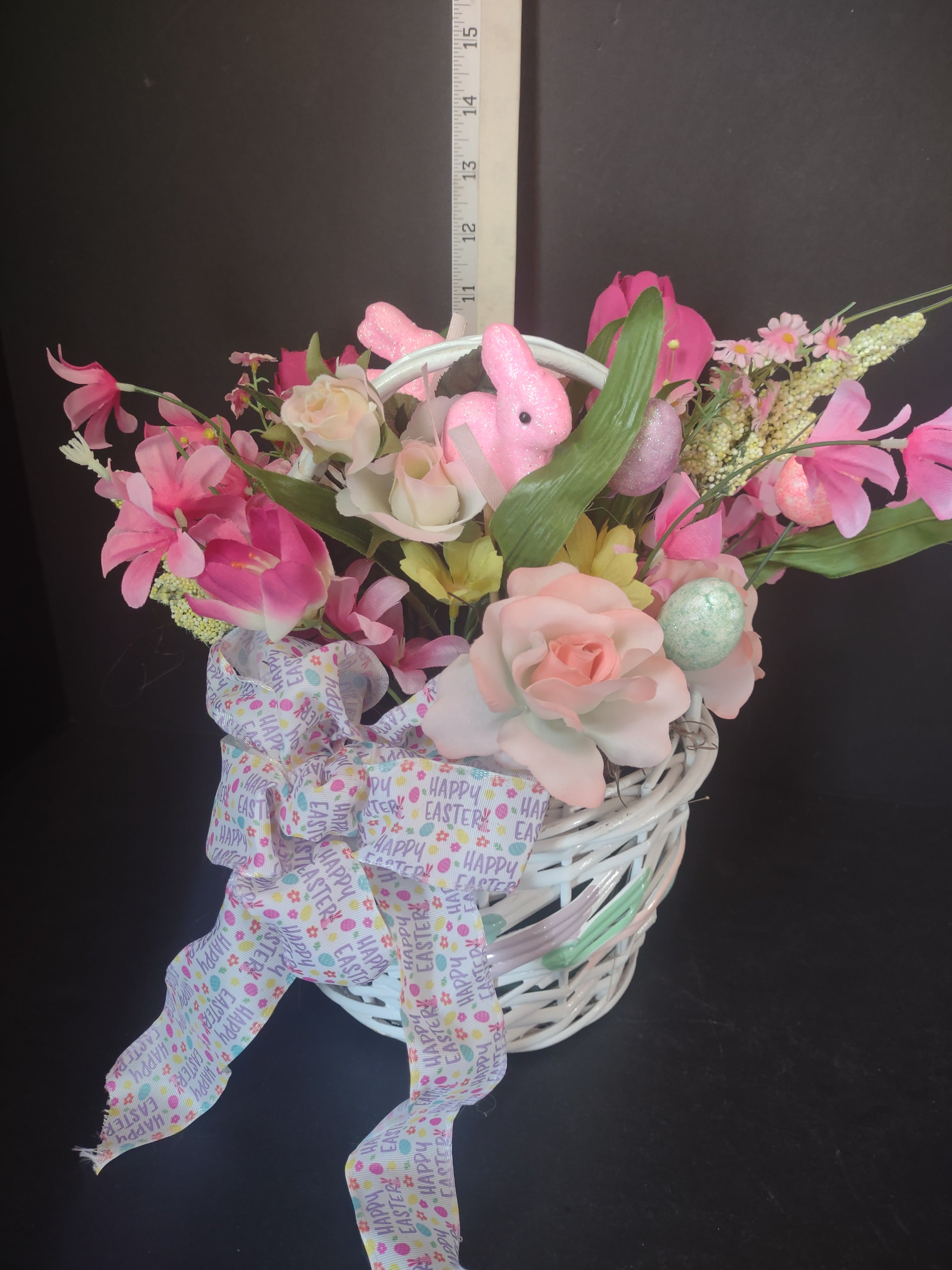Handmade Easter Flower Bunny Basket 12" (lot 1477)