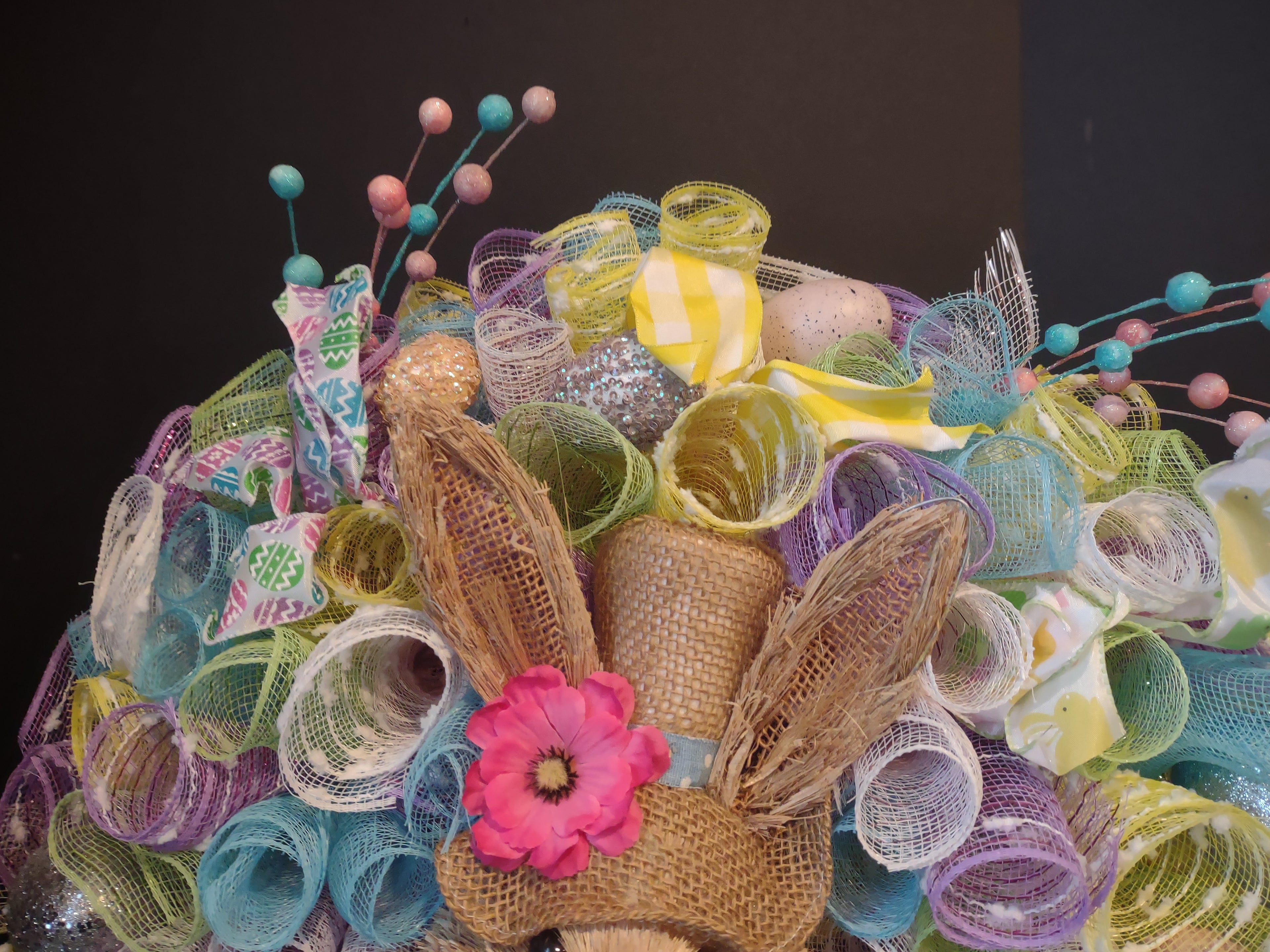 Easter Bunny Spring Mesh Ribbon Wreath Handmade 22" (lot 1400)