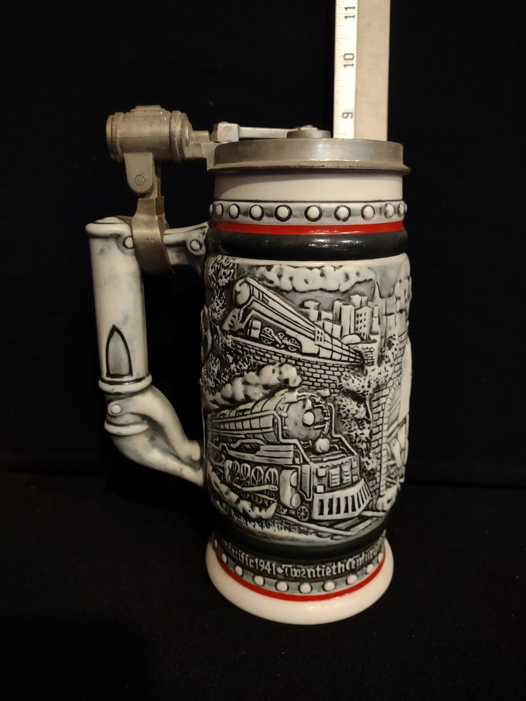 Vintage Collectible Set 2 Tankard Beer Stein Avon Train Airplane (lot 2536j)