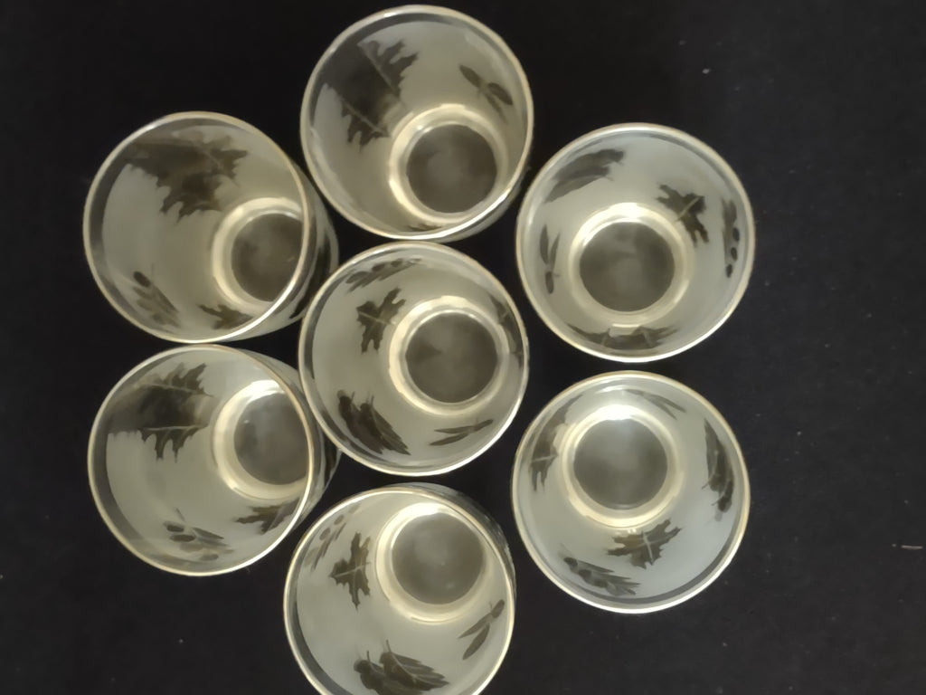 Vintage Libbey Silver Leaf Foliage Frosted Flat Tumblers X 7 (Lot 3229)