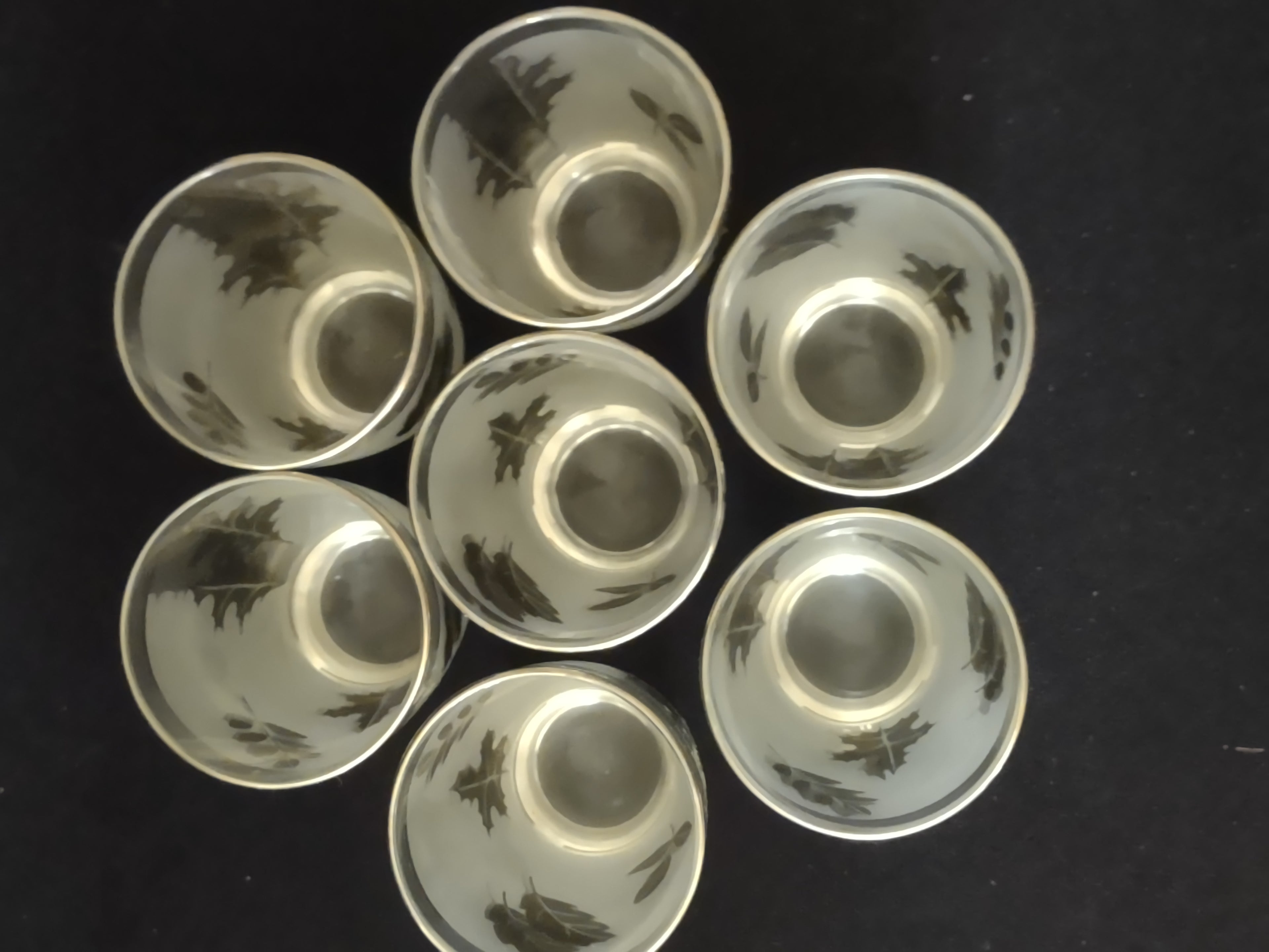 Vintage Libbey Silver Leaf Foliage Frosted Flat Tumblers X 7 (Lot 3229)