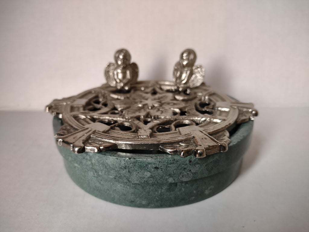 Vintage Incense Burner Green Marble with Angels Cherubs (lot 5323)