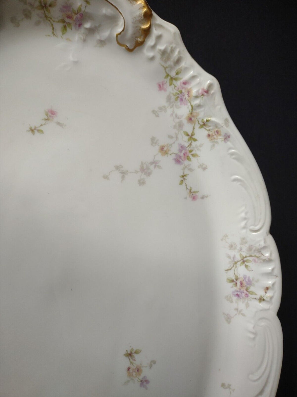 Haviland Limoges Gold Handle Pink Purple Rose Serving Platter 16" (lot 339)