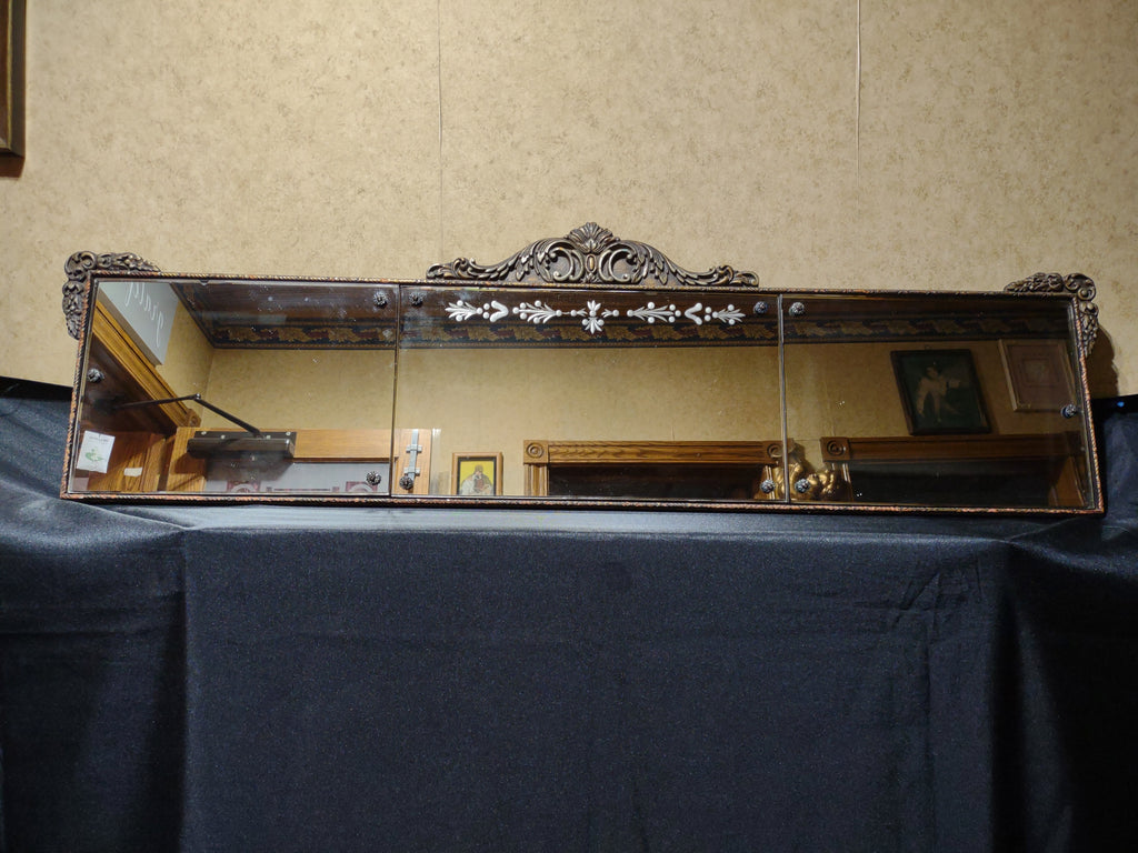 Antique Nurre Mirror Etched 3 Panel Hand-Carved Wood Frame (lot 5032)