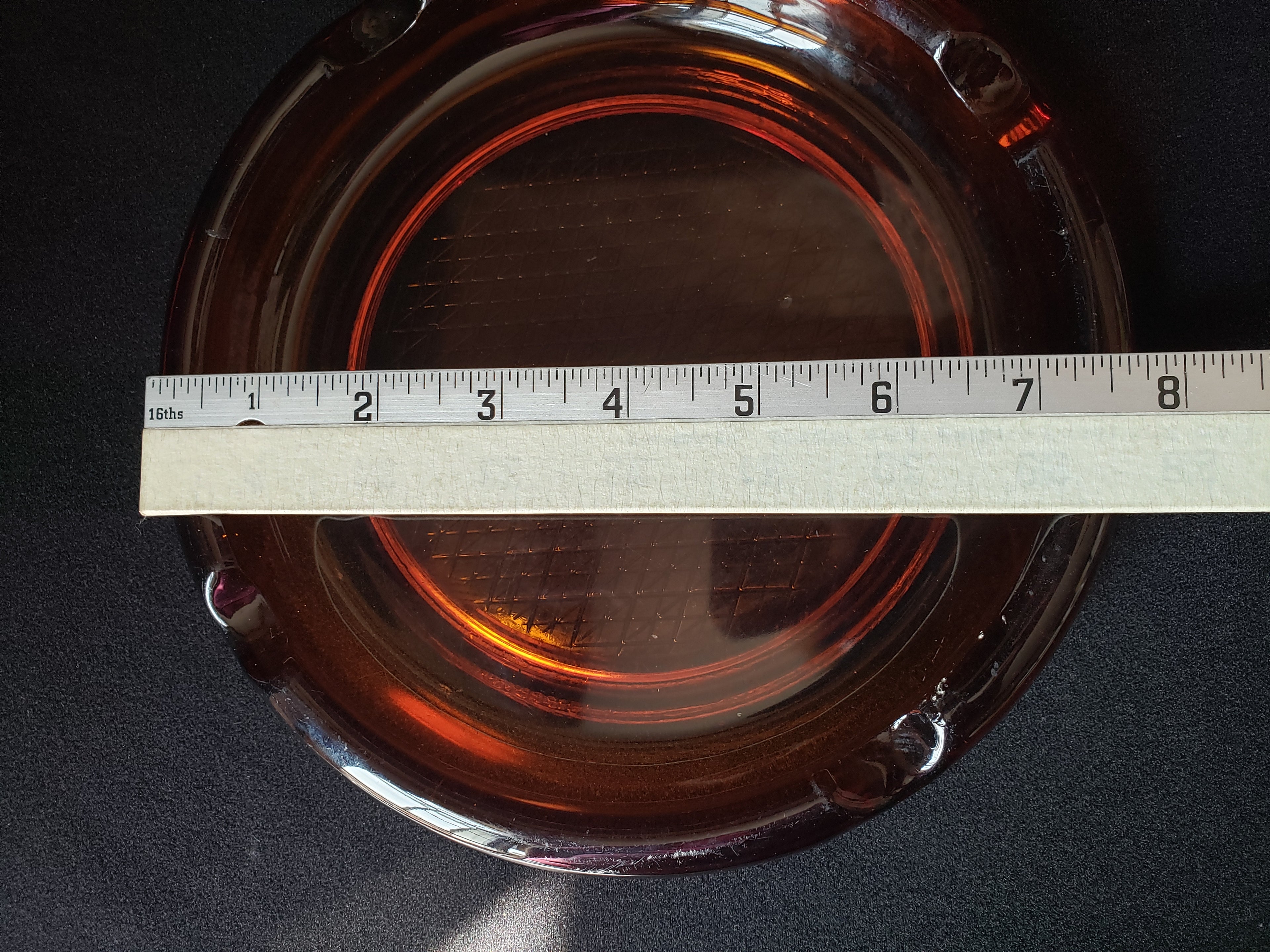 Vintage Amber Glass MCM Ashtray 8" (lot 2148d)