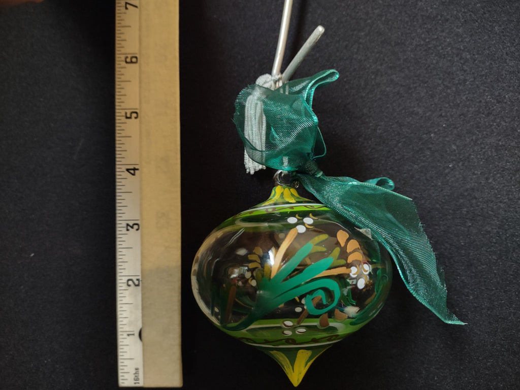 Set of 2 Hand Painted Gems Ornaments Christmas Lenox Green Purple (lot 1634)